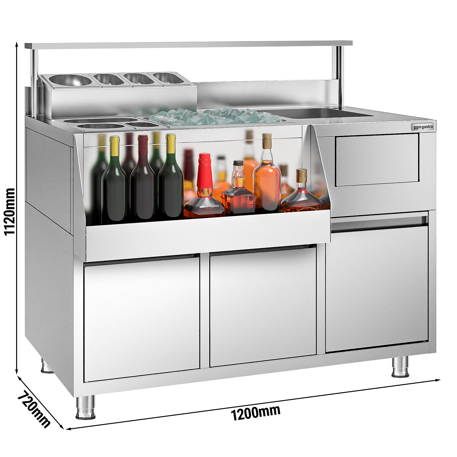 Table de préparation pour cocktails – inox – 1200 x 720 mm – avec 2 tiroirs