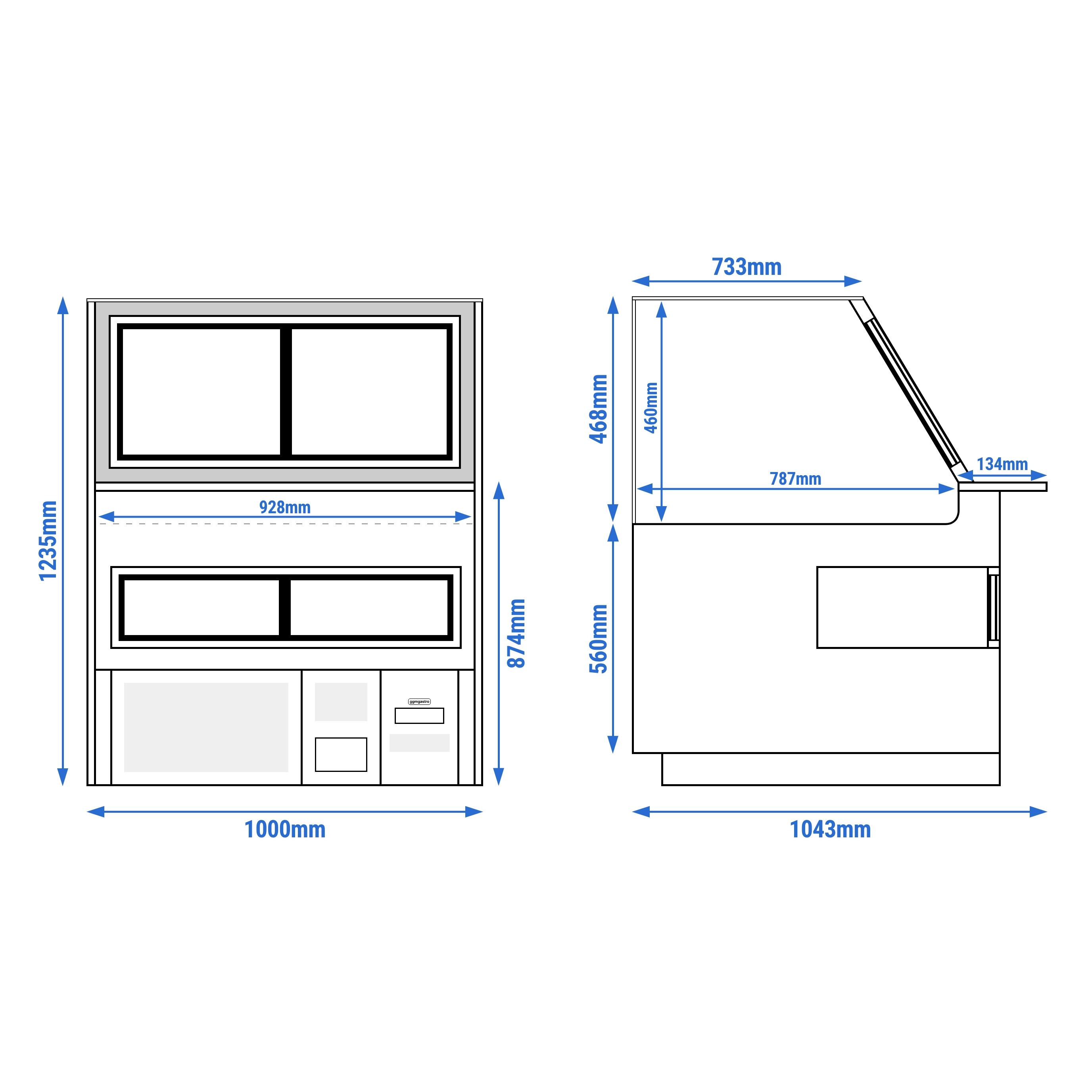 Comptoir vitrine réfrigérée KAISA - 1000mm - Double vitrage - +2/+8°C - Éclairage LED - 280L