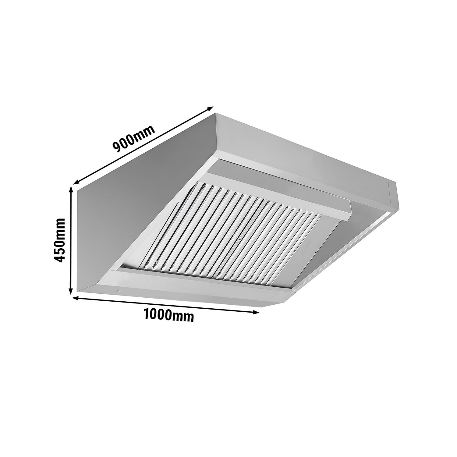Commercial Wall-Mounted Extraction Canopy - 1000mm - with Baffle Filters & LED Lighting