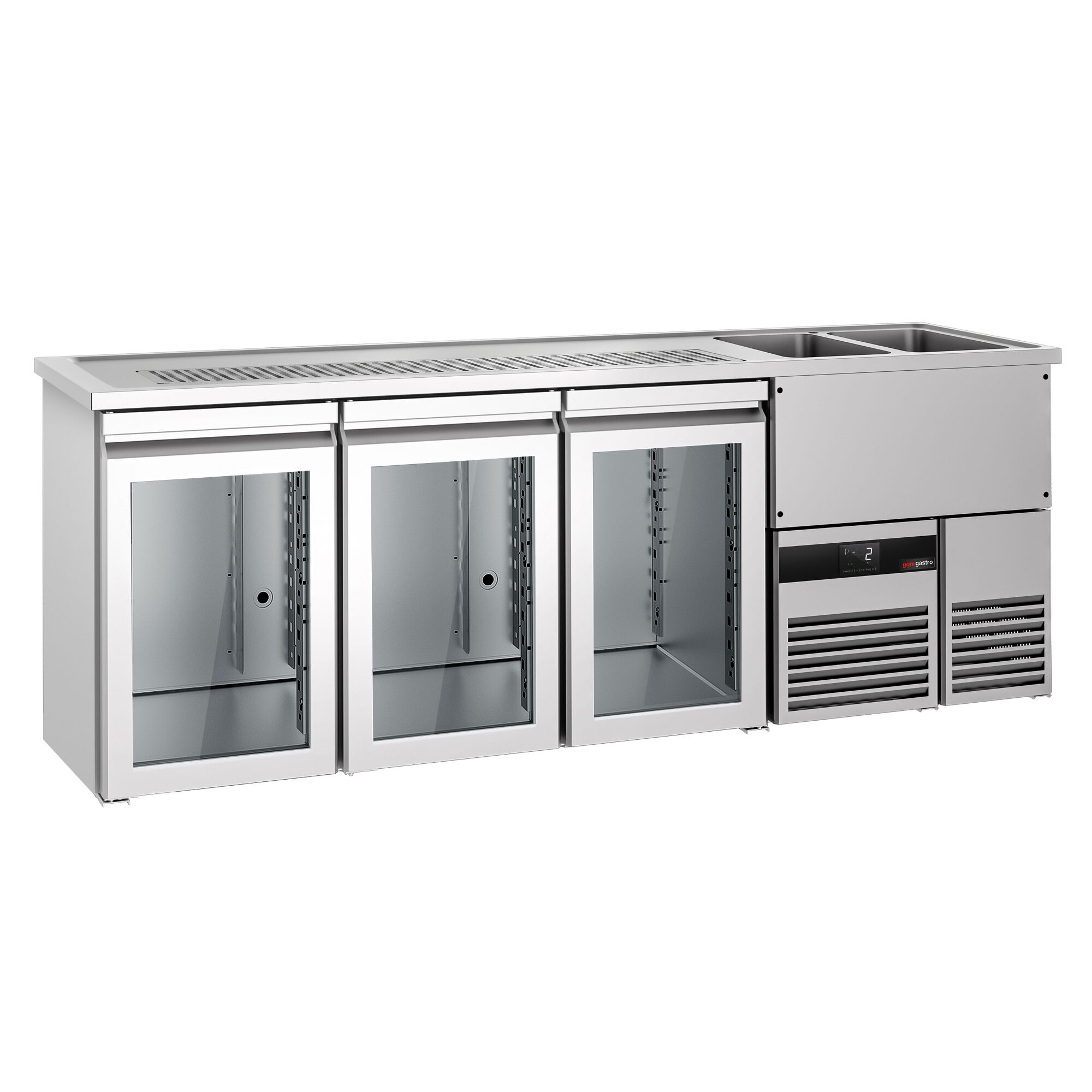 Comptoir de bar réfrigéré PREMIUM - 2500x700mm - 3 portes vitrées