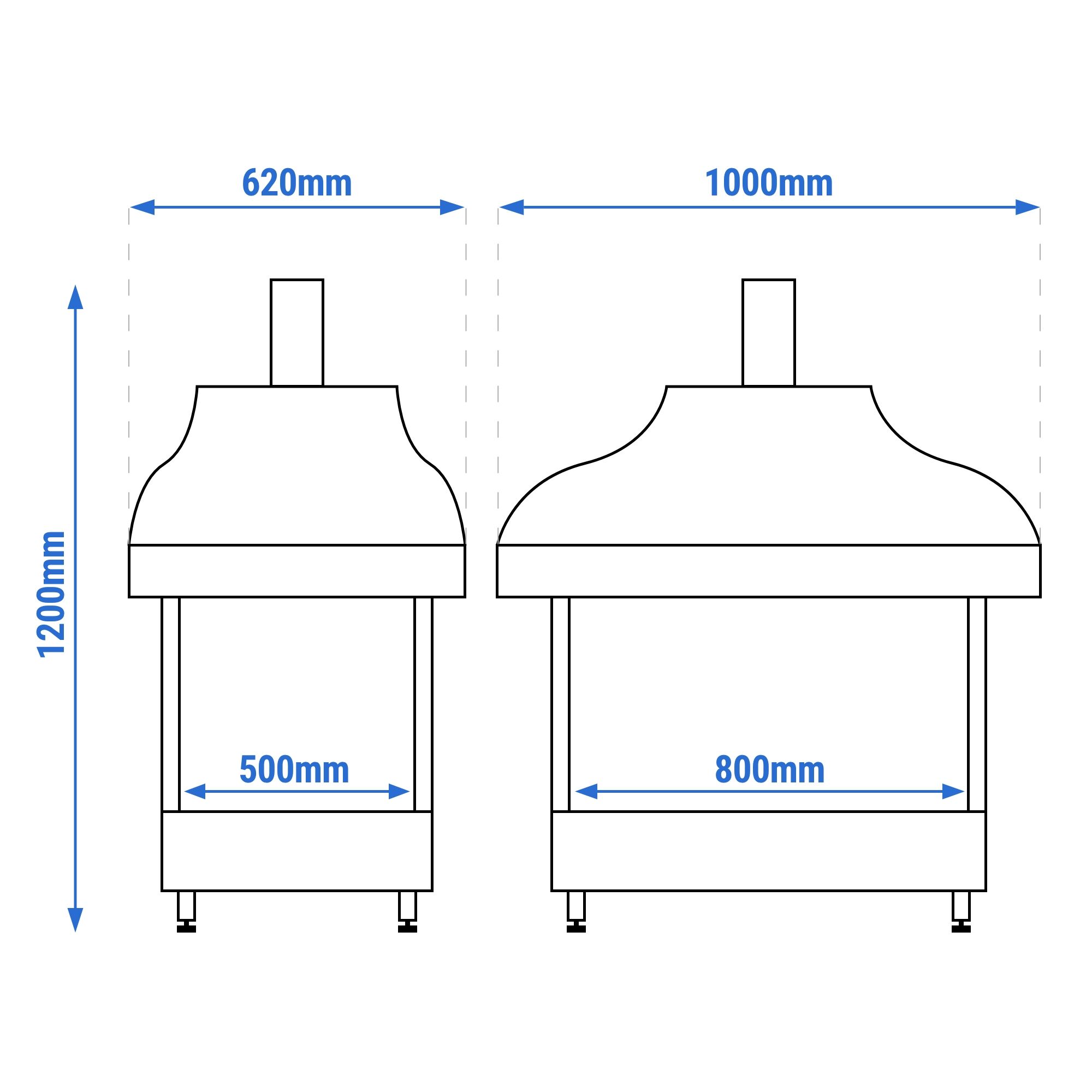 Hiiligrilli - 1 000 mm - 1 grilliritilä - Grilliritilä: 800x500 mm - Kuparigrilli