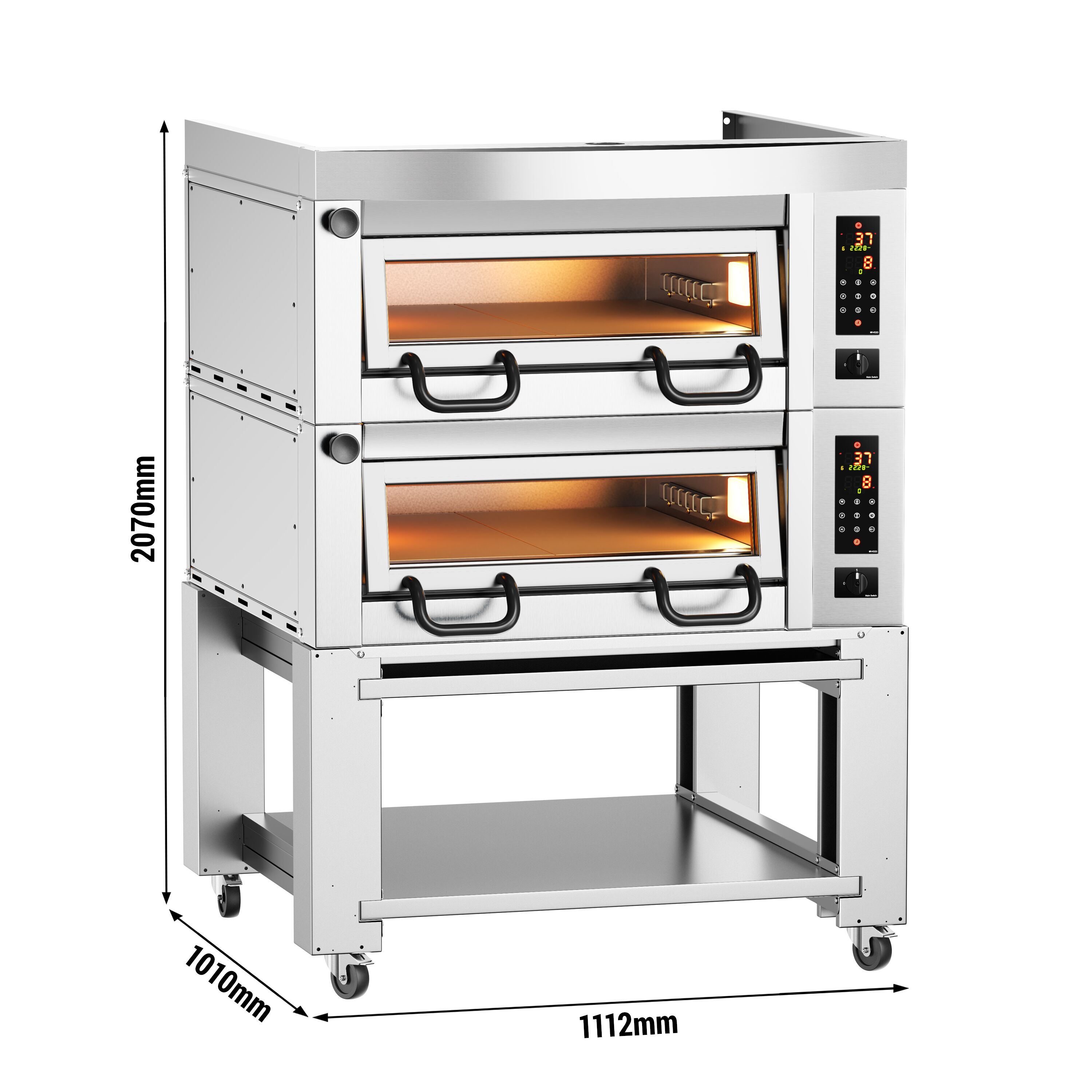 Elektryczny piec do pizzy Power – 4+4 x 34 cm – cyfrowy – w zestawie z okapem, podstawą i kółkami