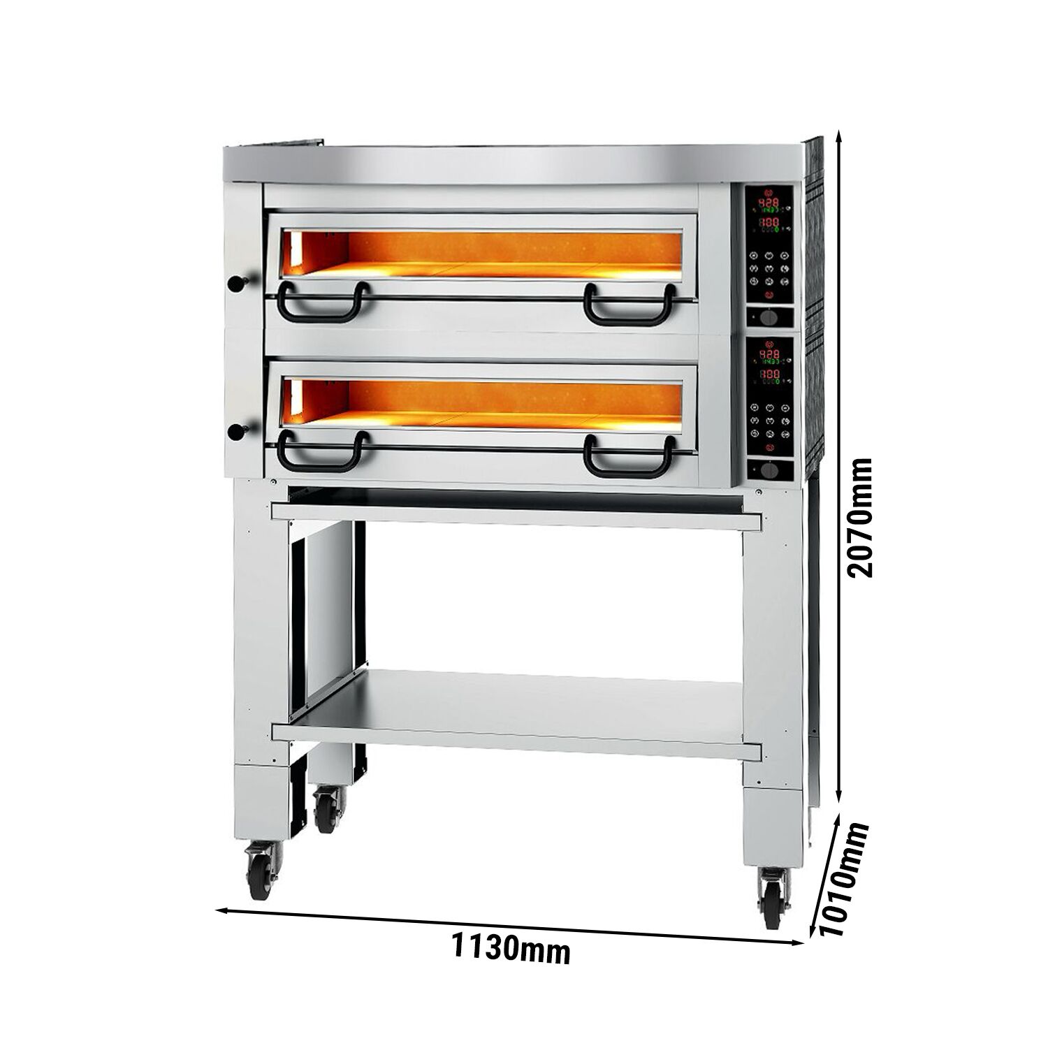 Four à pizza électrique Power – 4+4 x 34 cm – Digital – incl. hotte, support inférieur et roulettes