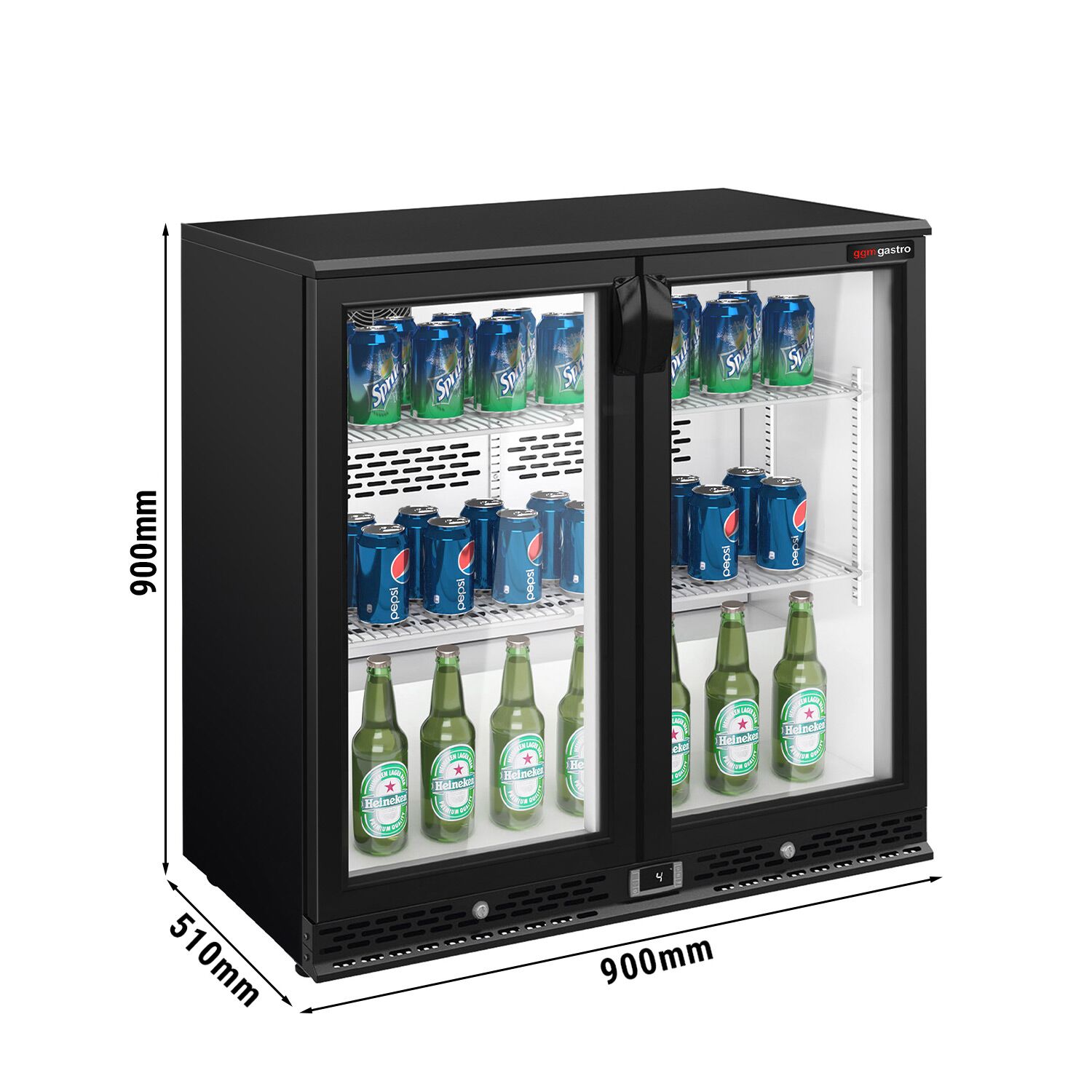 Réfrigérateur de bar – 900 mm – 200 litres – avec 2 portes vitrées battantes – Noir