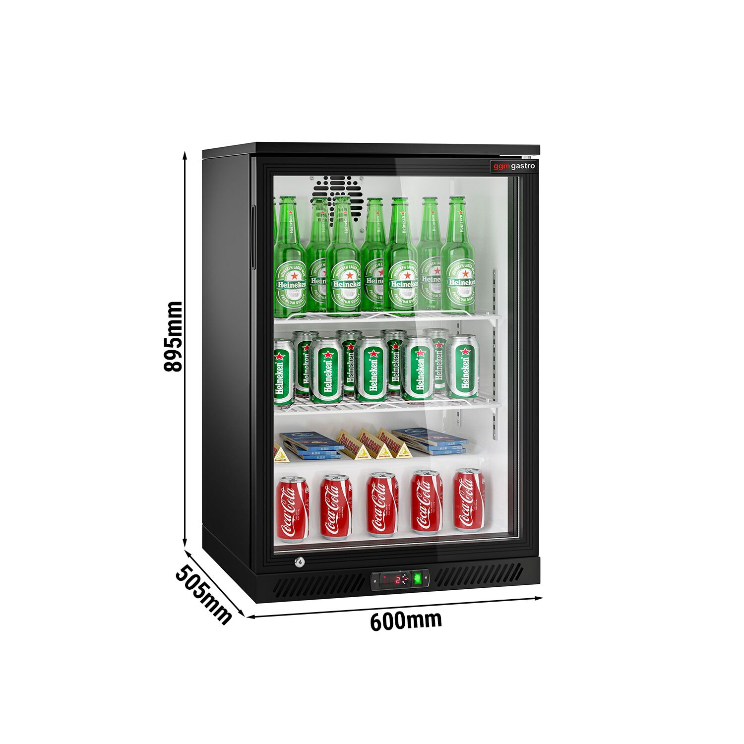 Réfrigérateur de bar – 600 mm – 126 litres – avec 1 porte vitrée battante – Noir