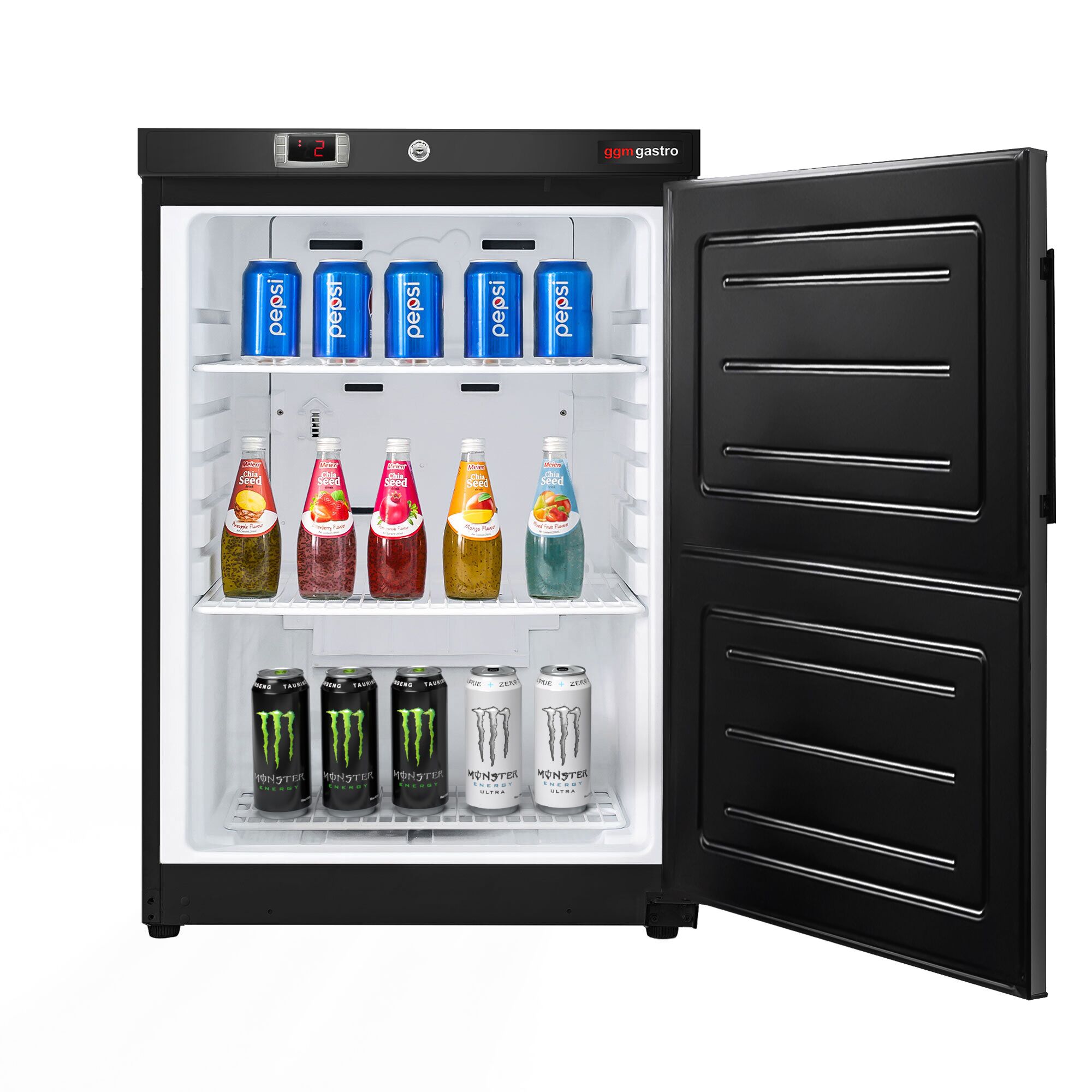 (2 Stück) Mini Lagerkühlschrank ECO - 200 Liter - mit 1 Tür - Innenseite der Tür aus Kunststoff - Schwarz