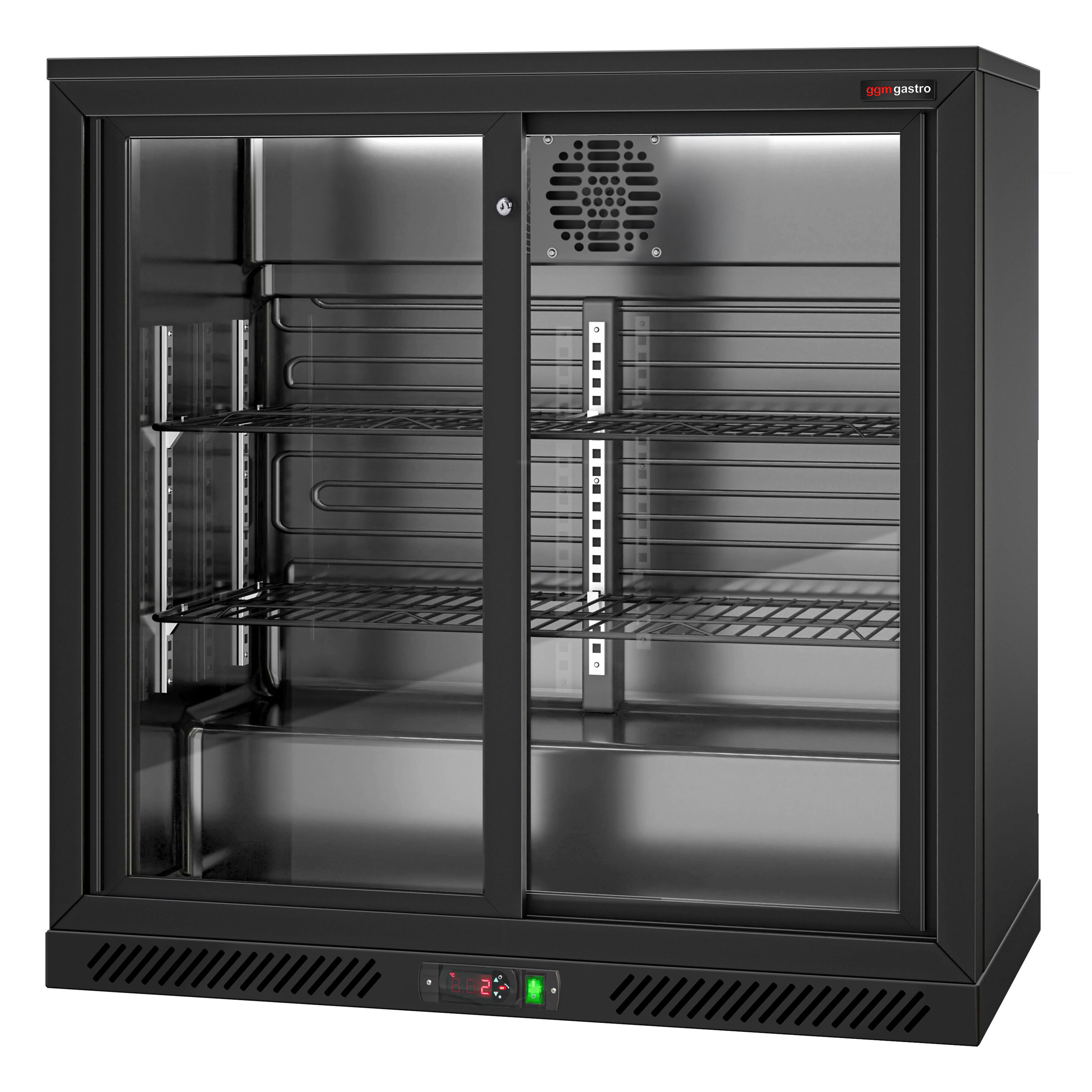 Réfrigérateur de bar – 900 mm – 220 litres – avec 2 portes coulissantes en verre – Extérieur & intérieur Noir