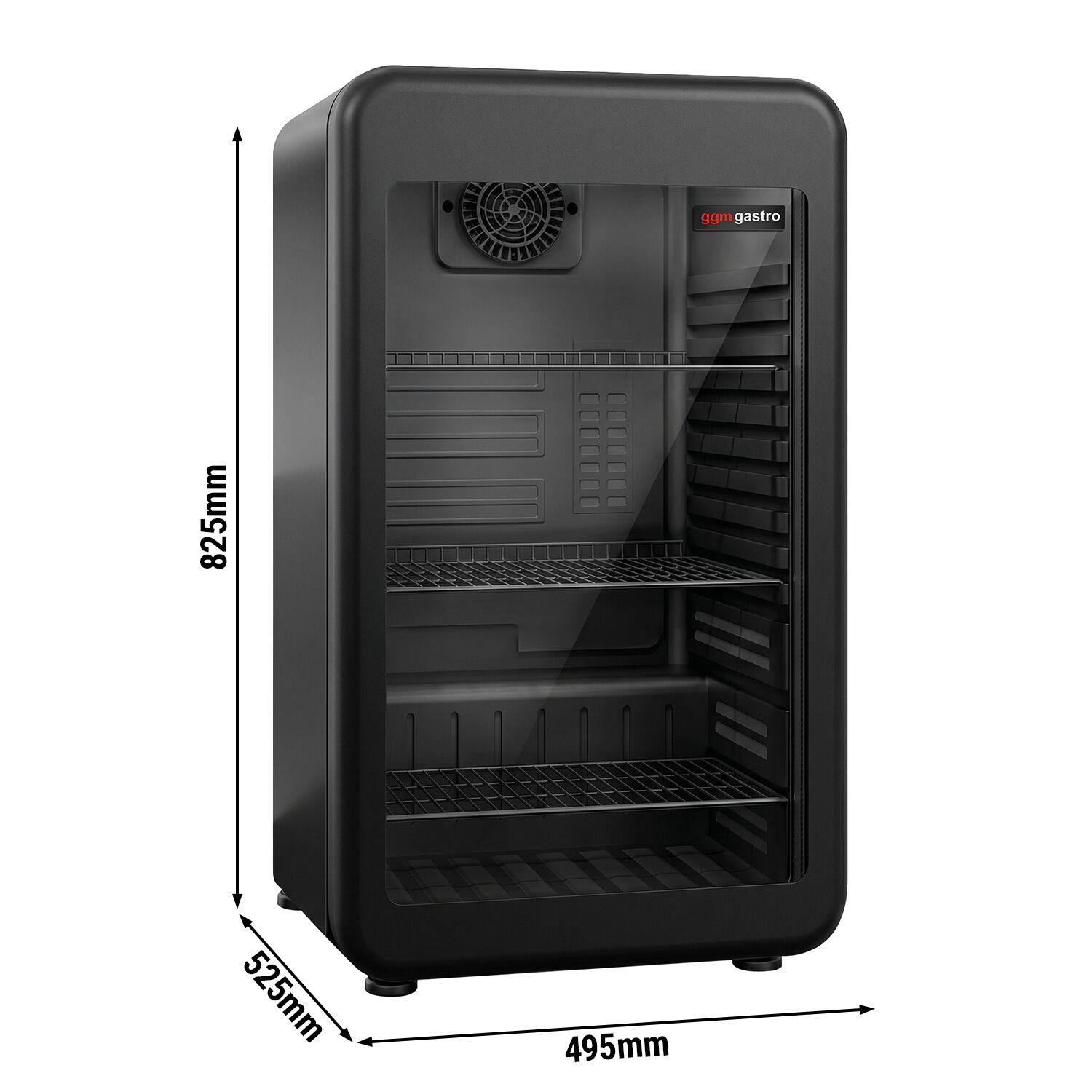 Minibar-Kühlschrank - 500mm - 120 Liter - mit 1 Glastür - Schwarz