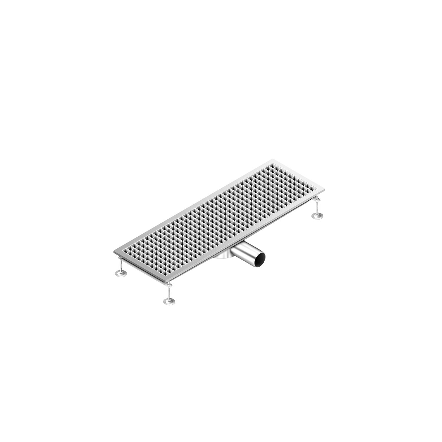 Caniveau de sol en acier inoxydable - 900x300mm - sortie horizontale Ø70mm - avec caillebotis