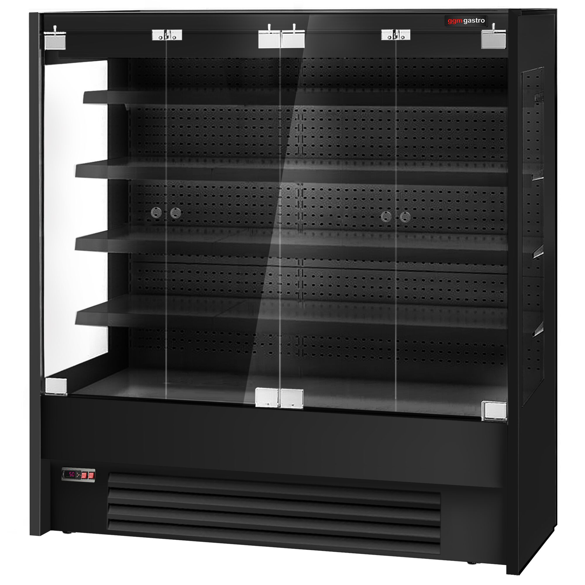 Commercial multideck display fridge - 1960mm - with 4 hinged glass doors & 4 shelves - Black