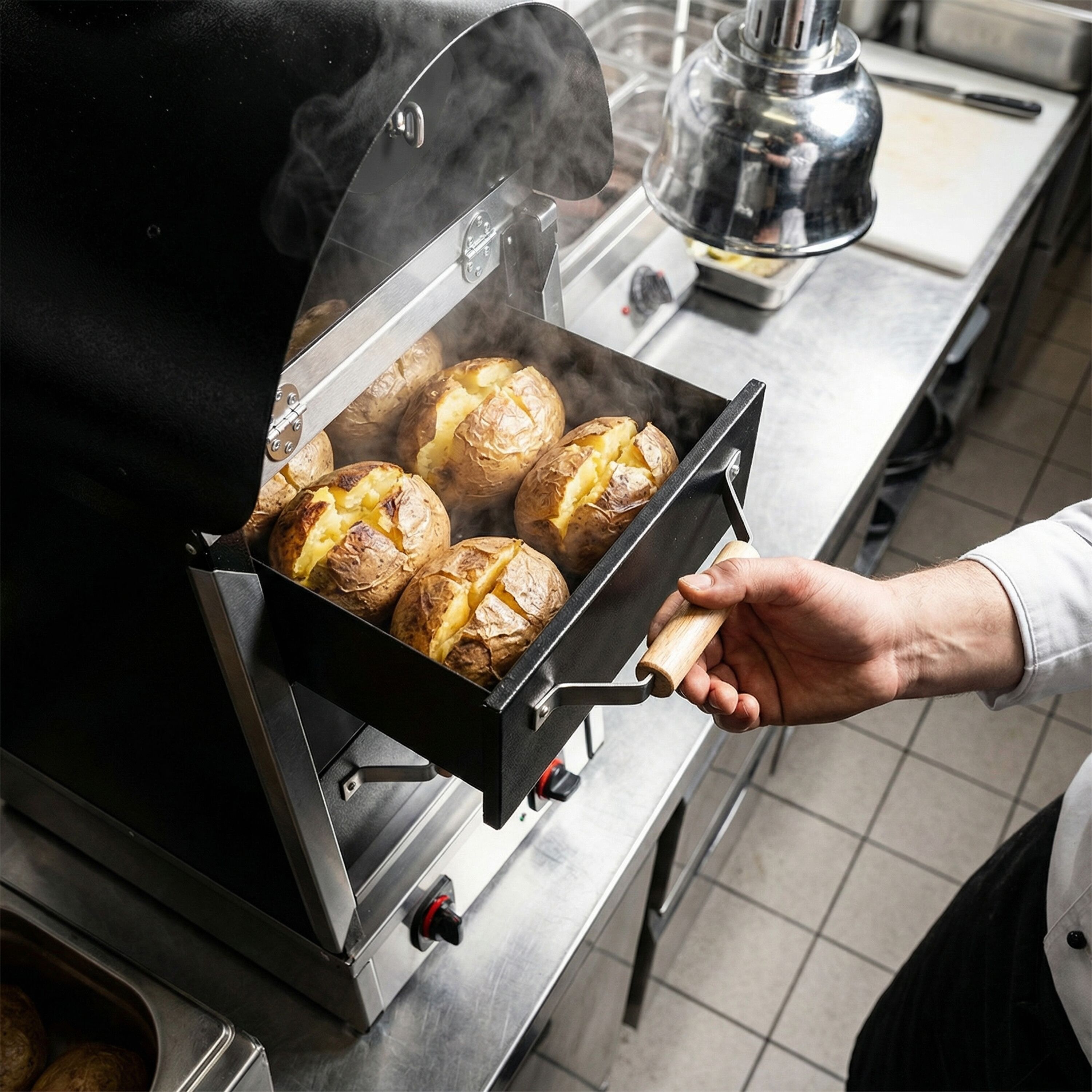 Commercial Electric Jacket Potato Oven - Manual Controls - 4.5kW - 230V - 530x1210x740mm - stainless steel - with 3 drawers