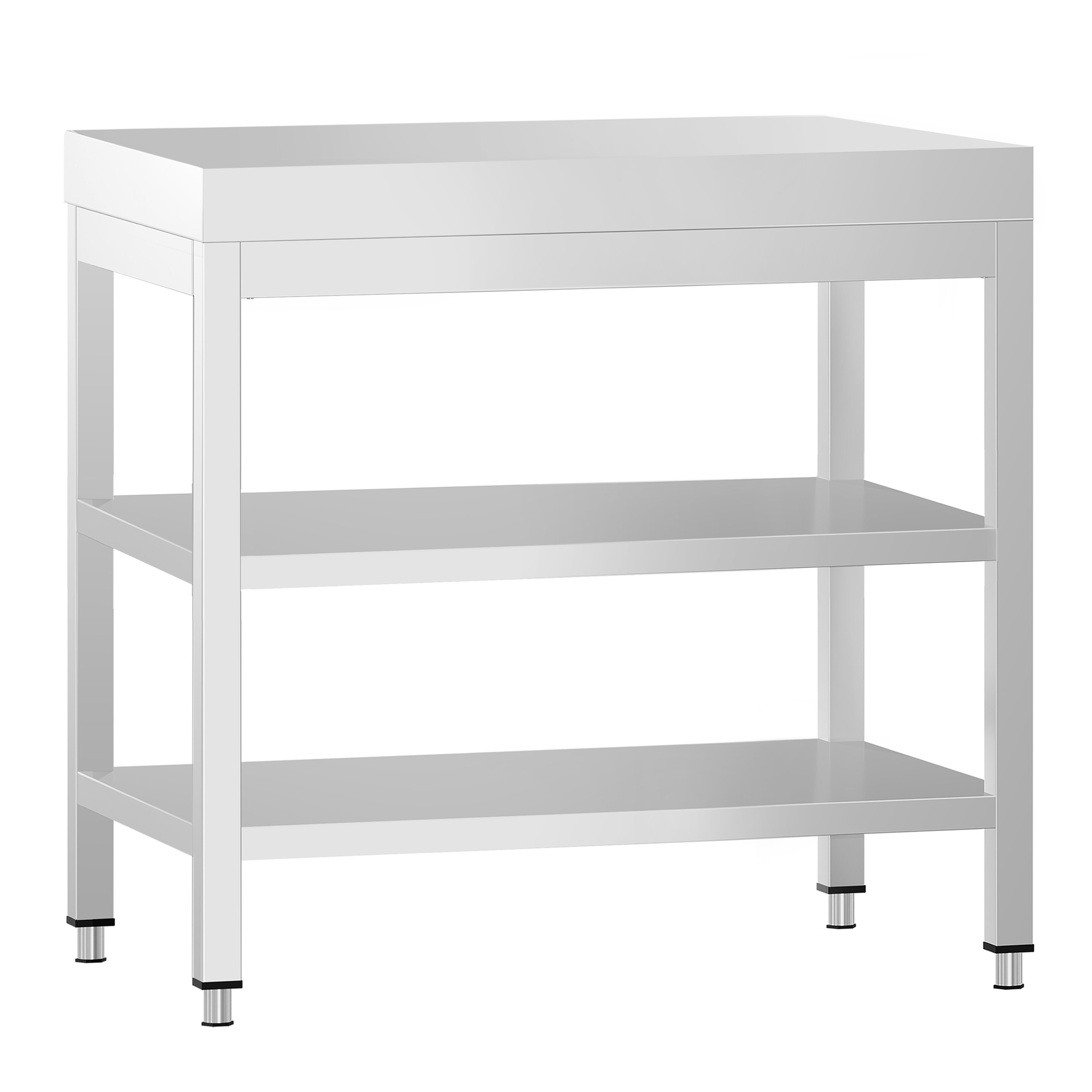 Table de travail inox PREMIUM - 600 x 600 mm - avec tablette inférieure & Tablette intermédiaire