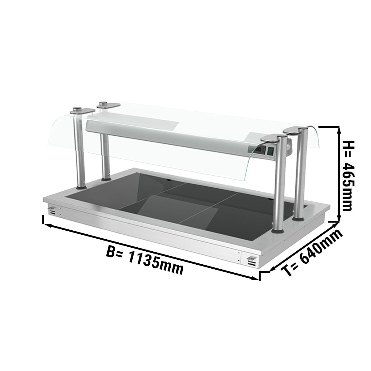 Drop-in Hot Plate - Stainless Steel - 1000mm - 3x GN 1/1 - 1.35 kW - with Toughened Glass Sneeze Screen