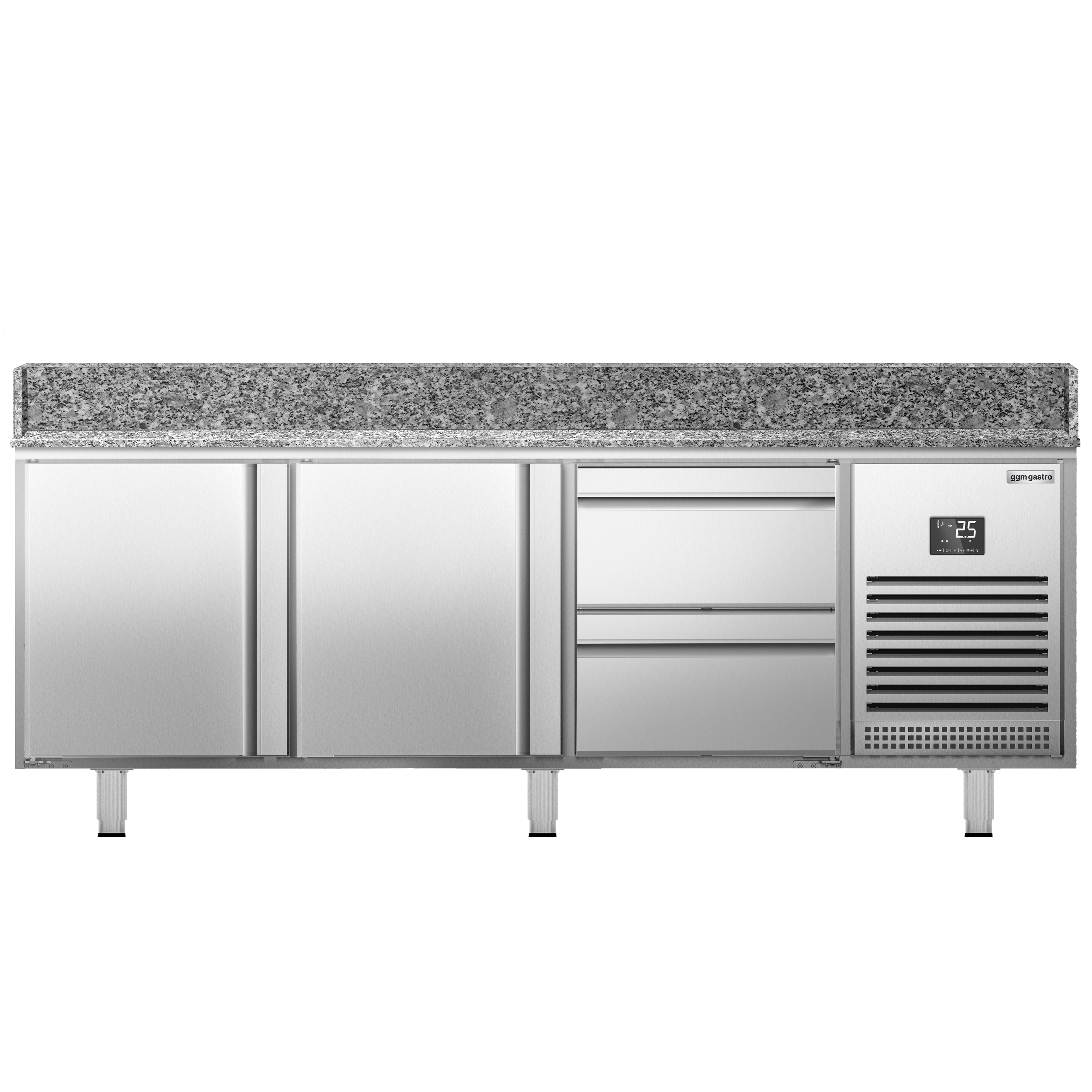 Table réfrigérée à pizza Premium PLUS - 1980 x 700 mm - avec 1 porte et 4 tiroirs