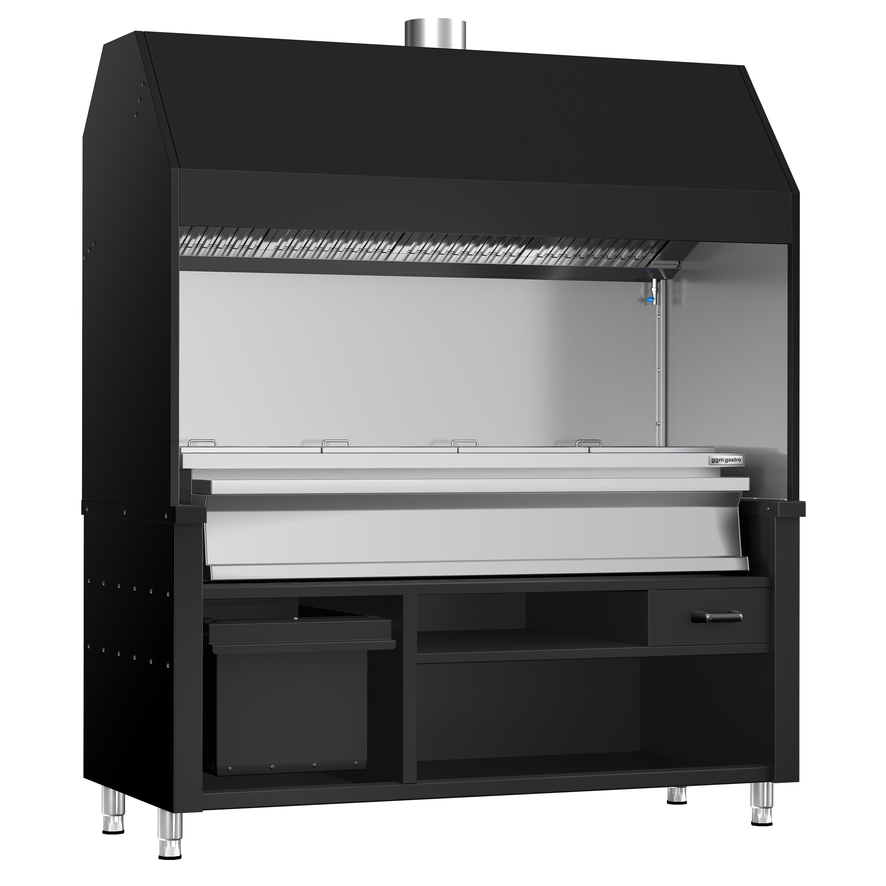 Charcoal Grill - 1760mm - Black - 8 grill grates