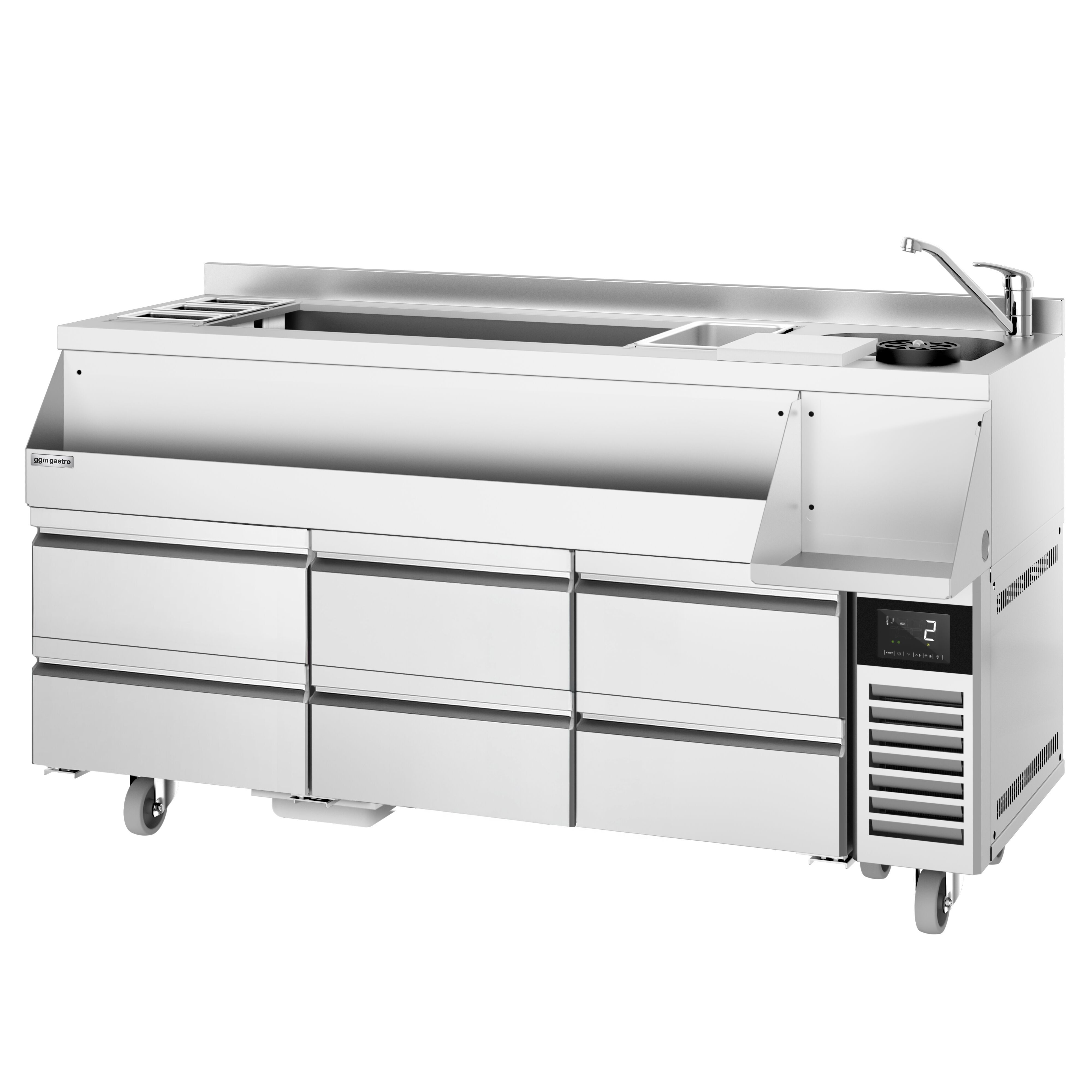 Table réfrigérée de bar pour cocktails et boissons - 1600 mm - 235 litres - 6 tiroirs & prise 230 V