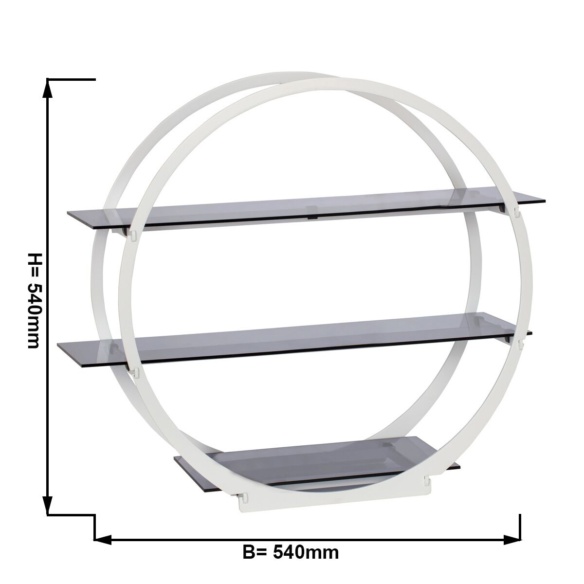 Etagere / Buffet Stand - with 3 shelves - Stainless steel frame & white plexiglass shelves - White - round - Ø540mm