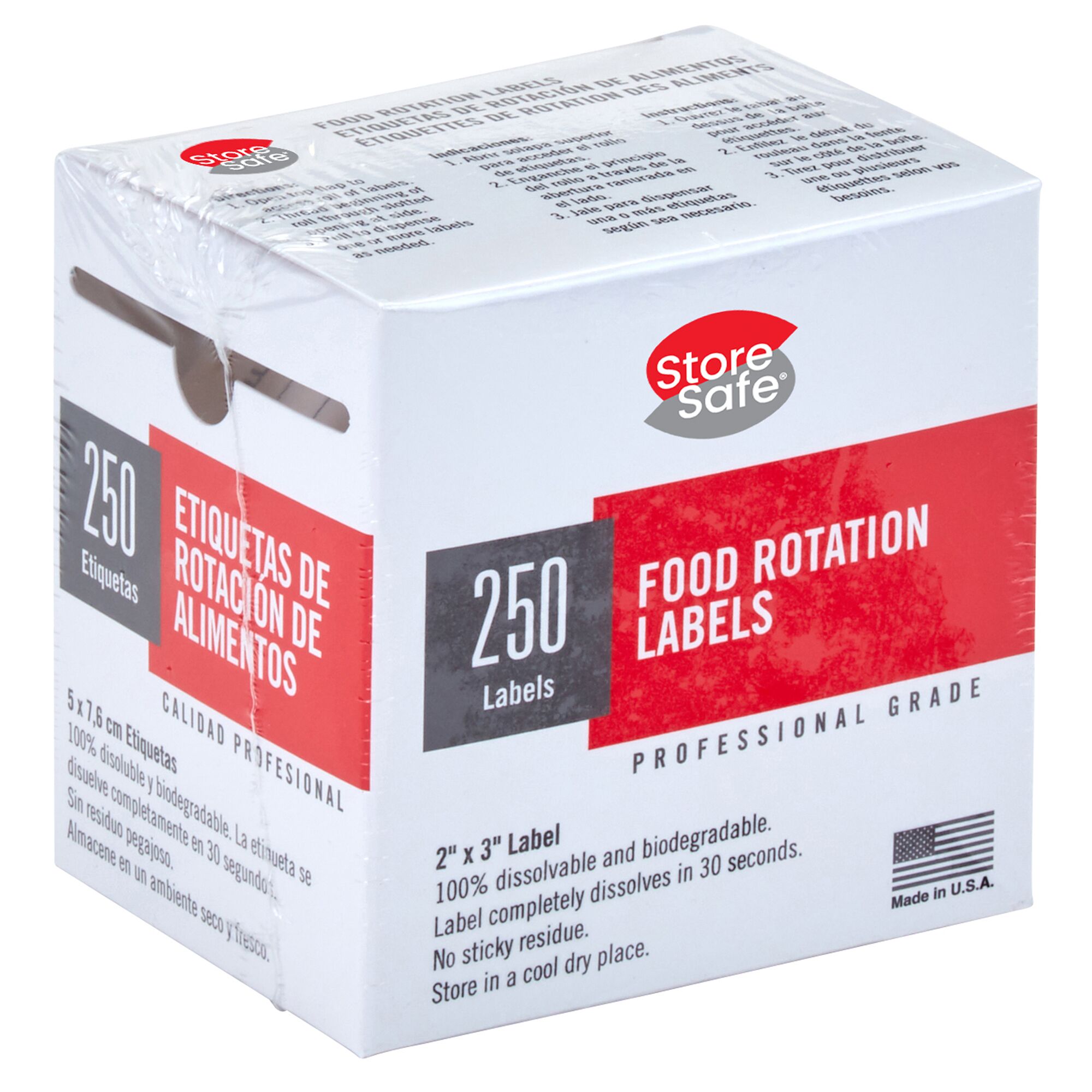 (24 rolls) CAMBRO | StoreSafe® Dissolvable Food Rotation Labels – 250 labels/roll – -40°C to 93°C