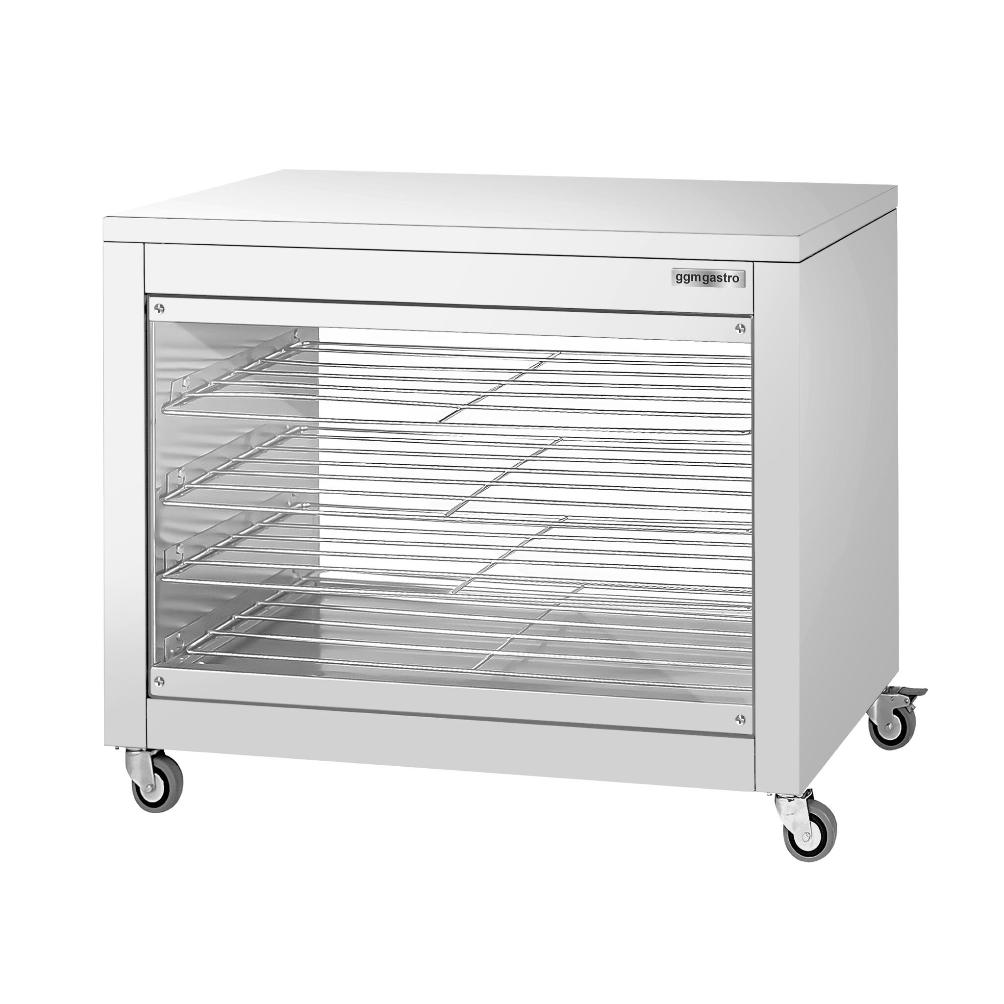 Vitrine chauffante professionnelle - portes arrière coulissantes - arrière vitré - 2kW - 4 étagères - 1098x480x840mm