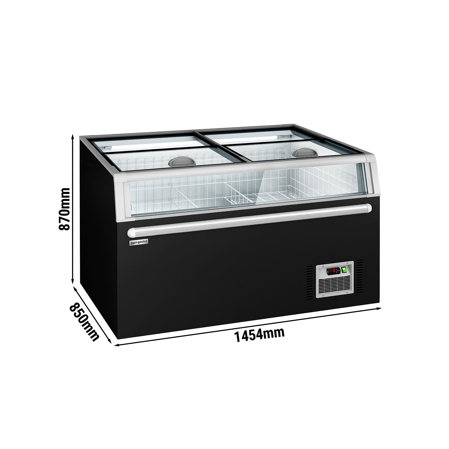 Îlot de congélation pour supermarché - 1454x850mm - 402 L - Couvercles coulissants en verre - Noir