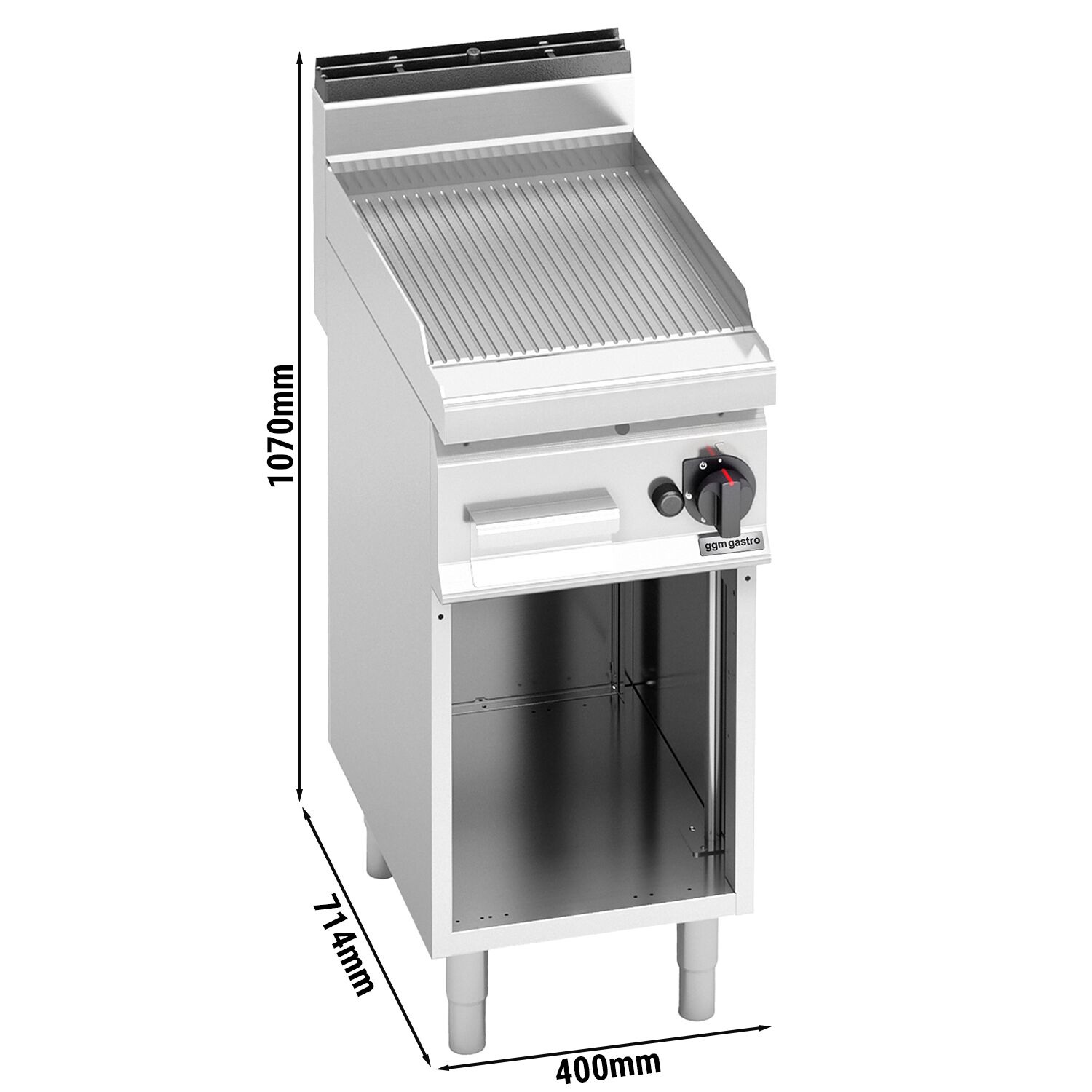 Commercial Gas Griddle - 6.9kW - Ribbed Plate - Cooking area: 395x500mm - on Stand