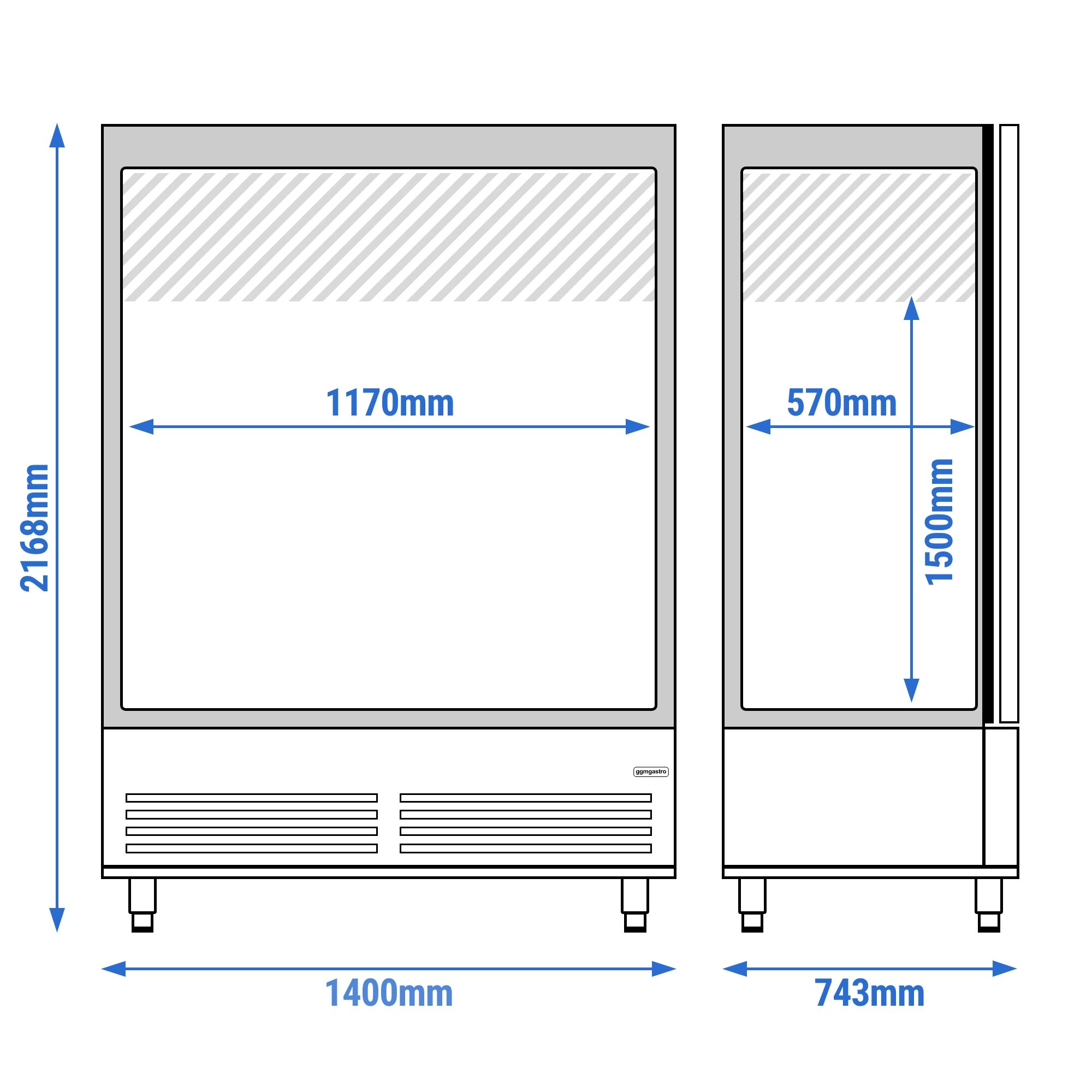 Kühlschrank Edelstahl PREMIUM - 1200 Liter - mit 2 Glastüren