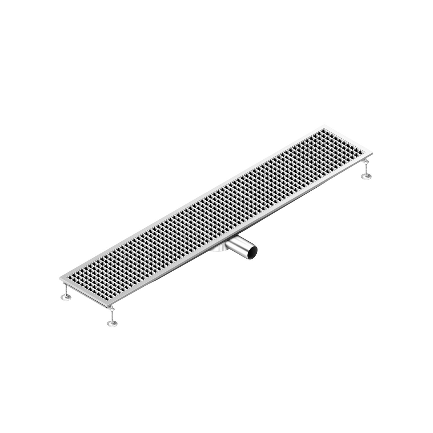 Caniveau de sol en acier inoxydable - 1650x300mm - sortie horizontale Ø70mm