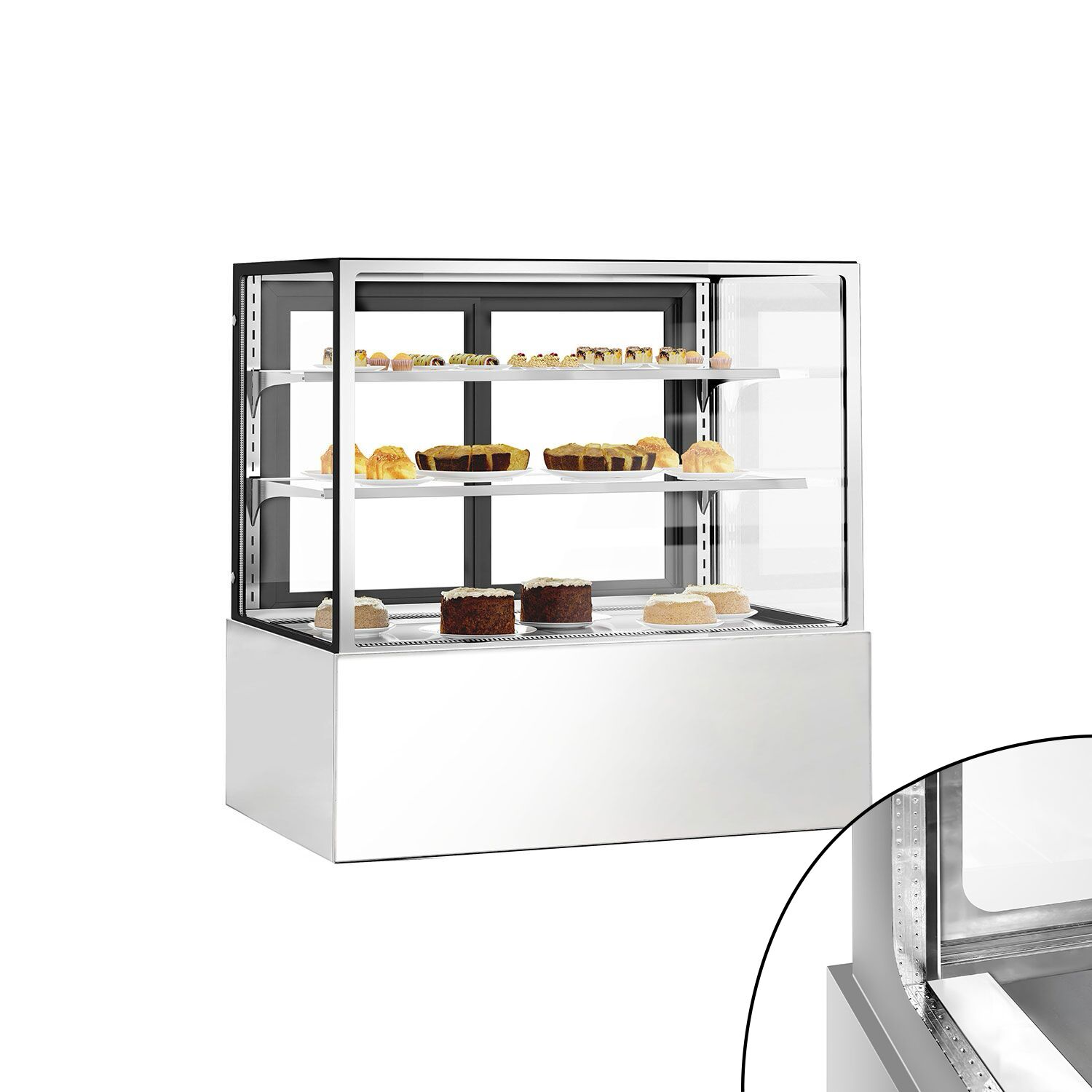 Vitrine de comptoir réfrigérée - 470L - 1200mm - Double vitrage - avec 2 étagères en verre - portes coulissantes vitrées arrière