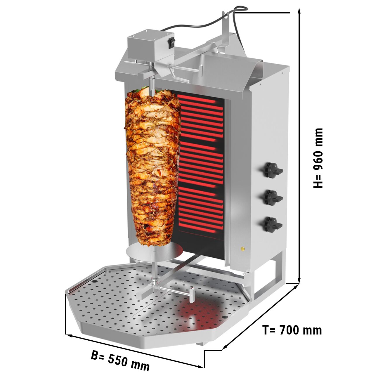 Gas Kebabgrill - 3 brännare - max. 40 kg