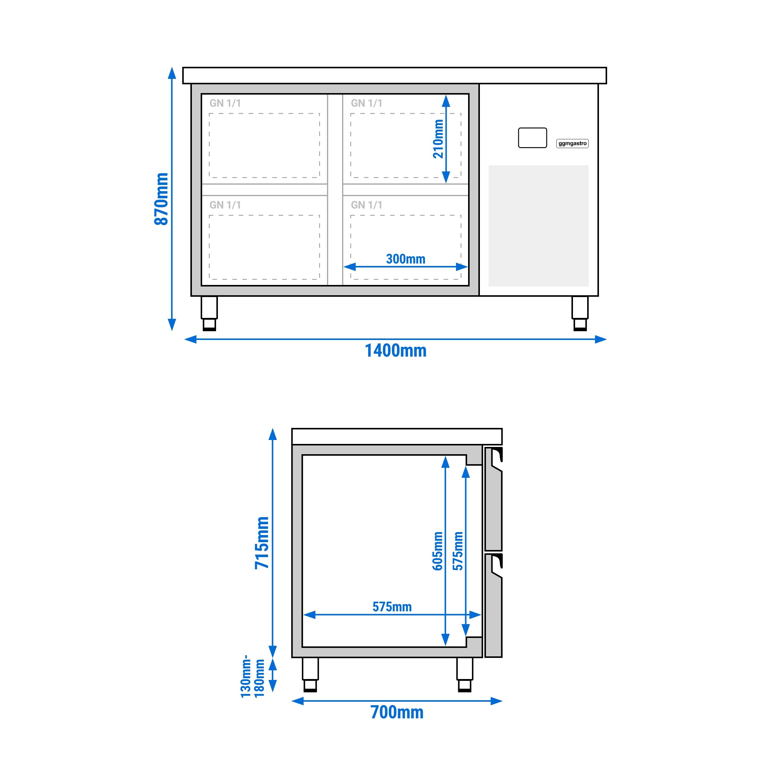 Table réfrigérée PREMIUM - 1400 x 700 mm - avec 4 tiroirs