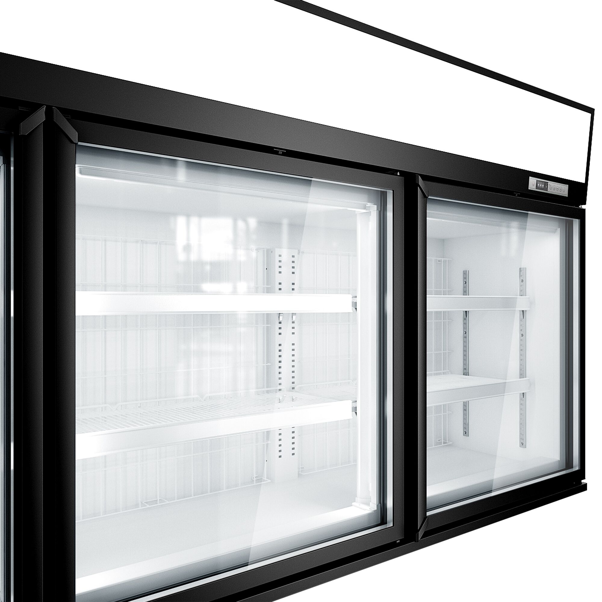 Vitrine murale de congélation pour supermarché - 2100 mm - 346 litres - avec 3 portes & 2 étagères - Noir