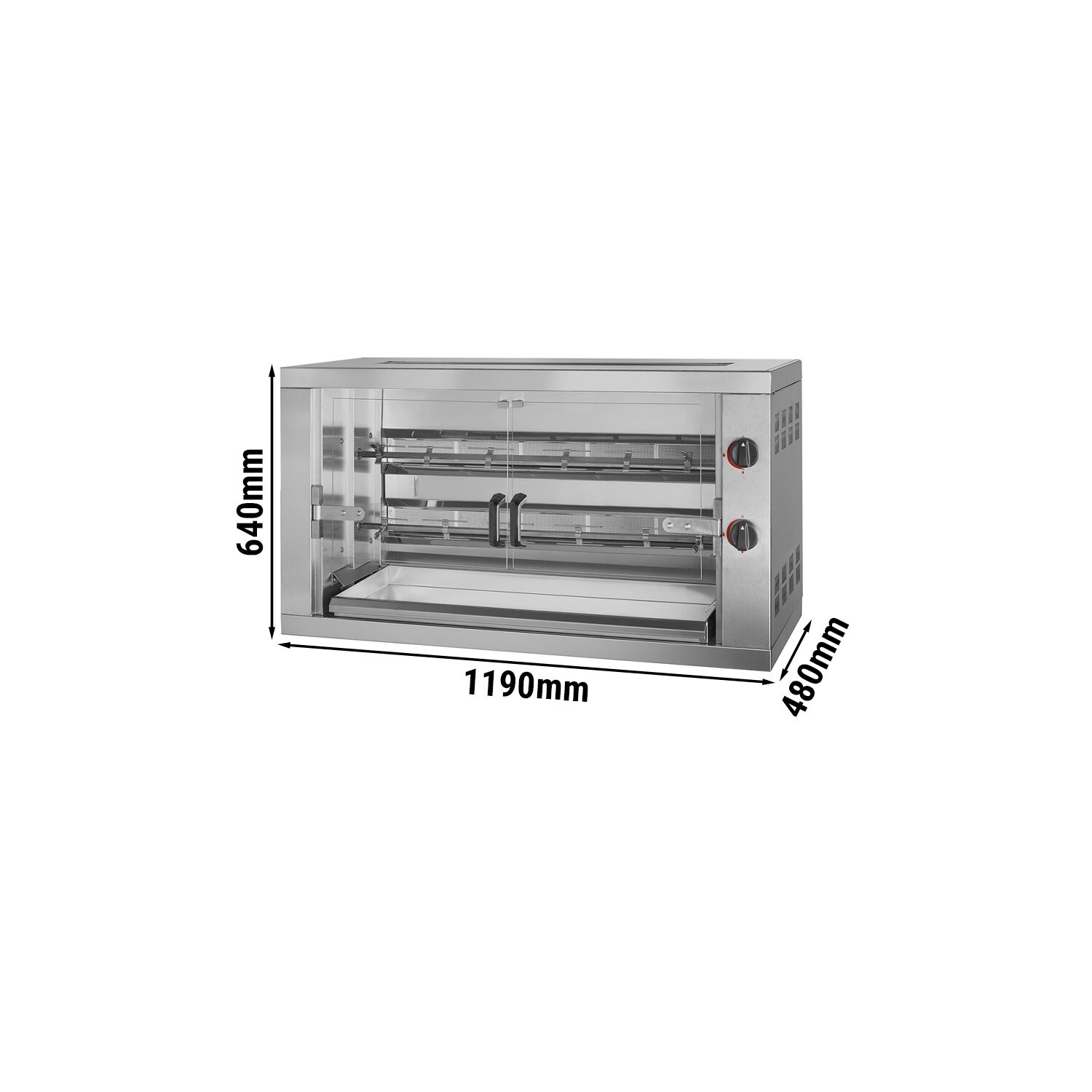 Gaz Rôtissoire à poulets Compacte à poser - avec 2 broches pour jusqu’à 12 poulets - 11,8kW