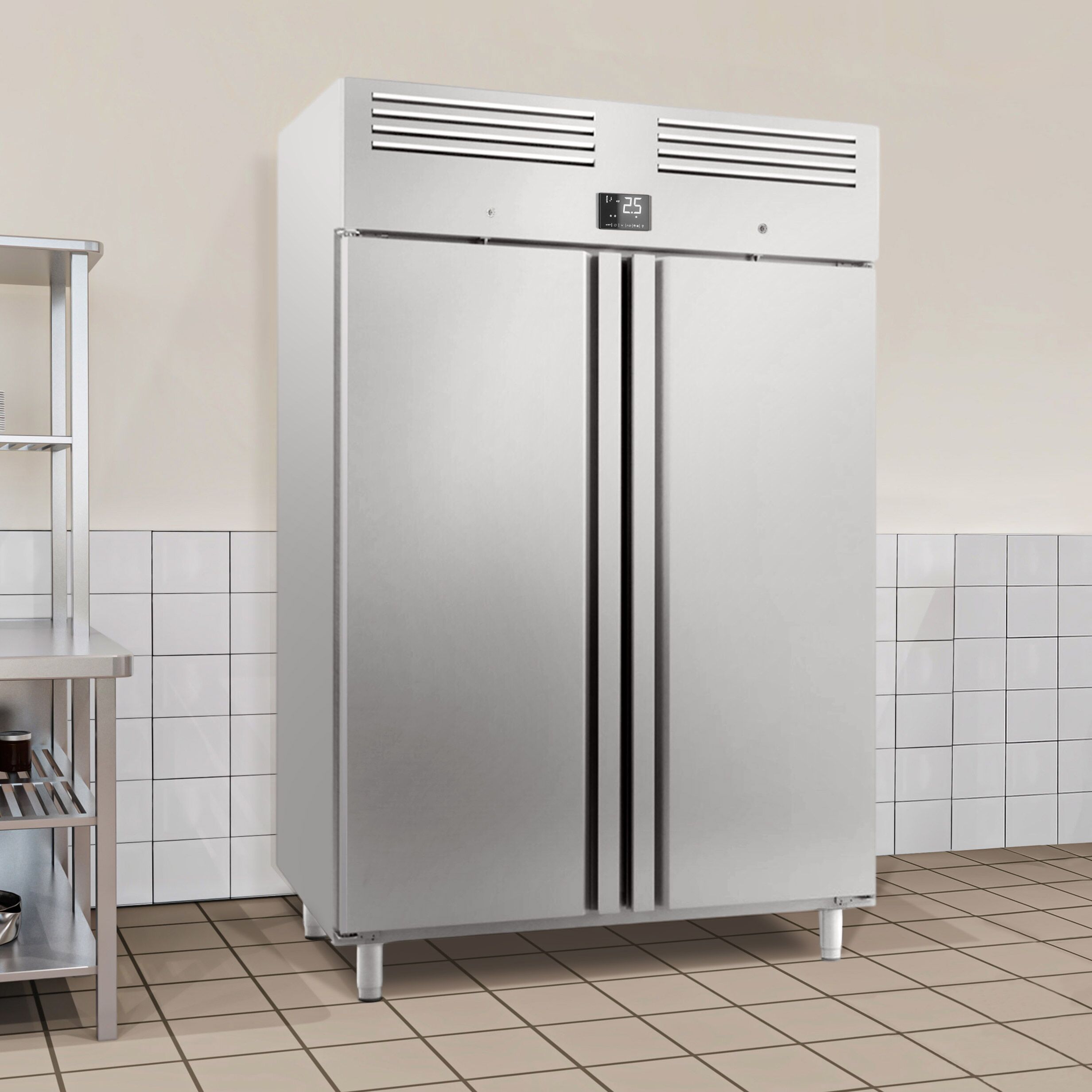 Armoire réfrigérée positive en acier inoxydable PREMIUM PLUS - GN 2/1 - 1240 L - avec 2 portes & Glissières GN & 6 grilles GN 2/1