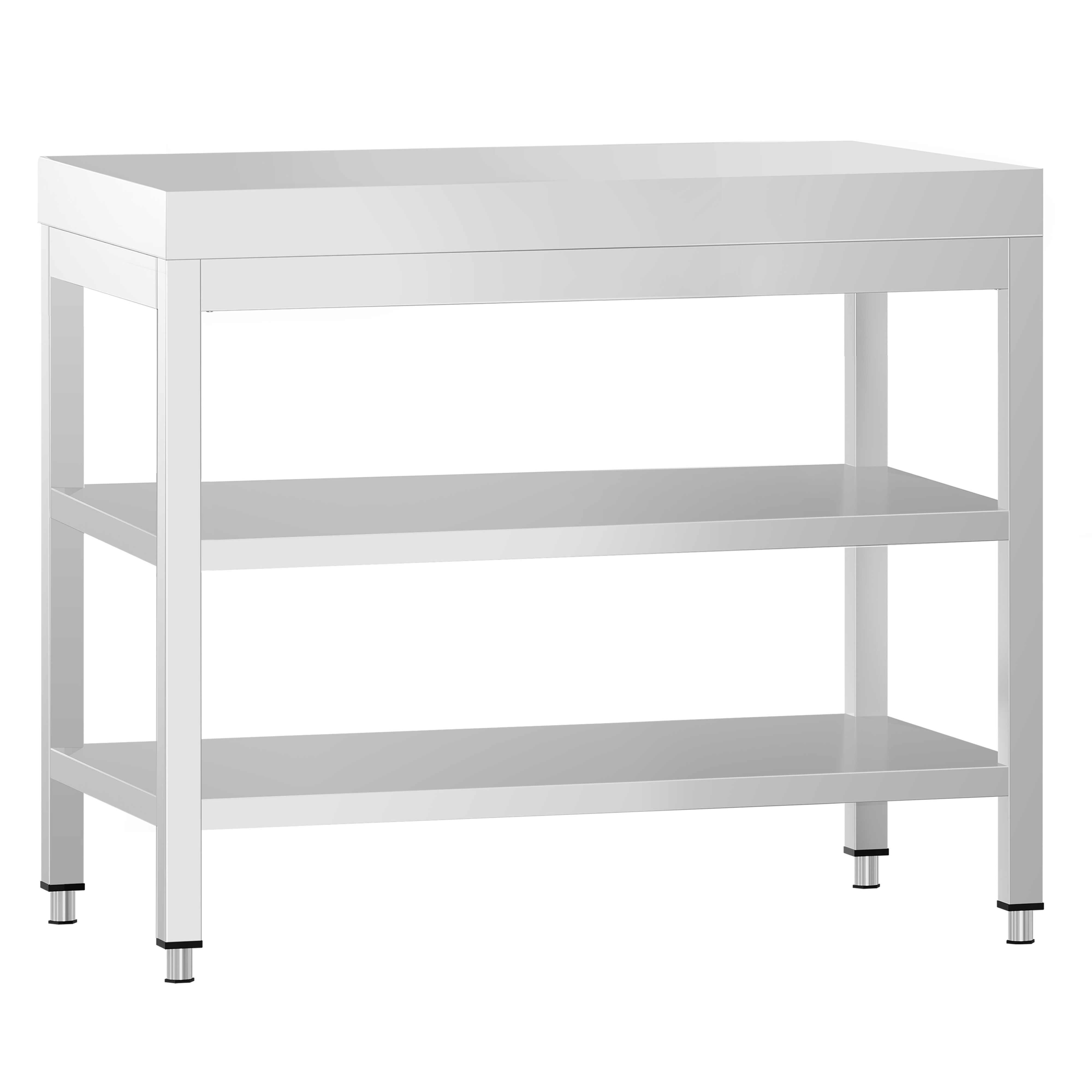 Table de travail inox PREMIUM - 700 x 600 mm - avec tablette inférieure & Tablette intermédiaire