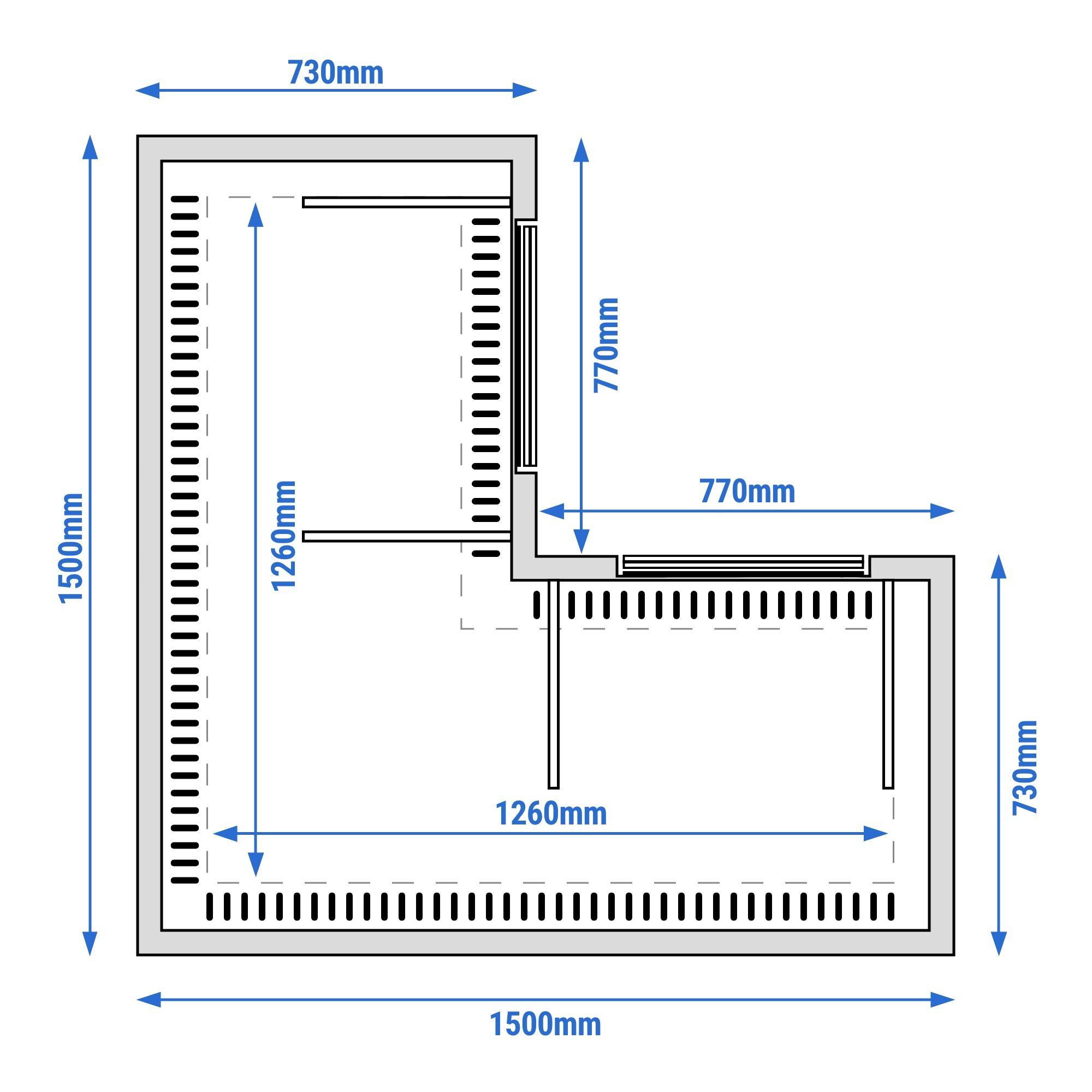 Vitrine à pâtisserie réfrigérée MADRID - 735L - 1500mm - Double vitrage - avec 2 étagères en verre - portes battantes arrière - pour pâtisseries - Noir mat
