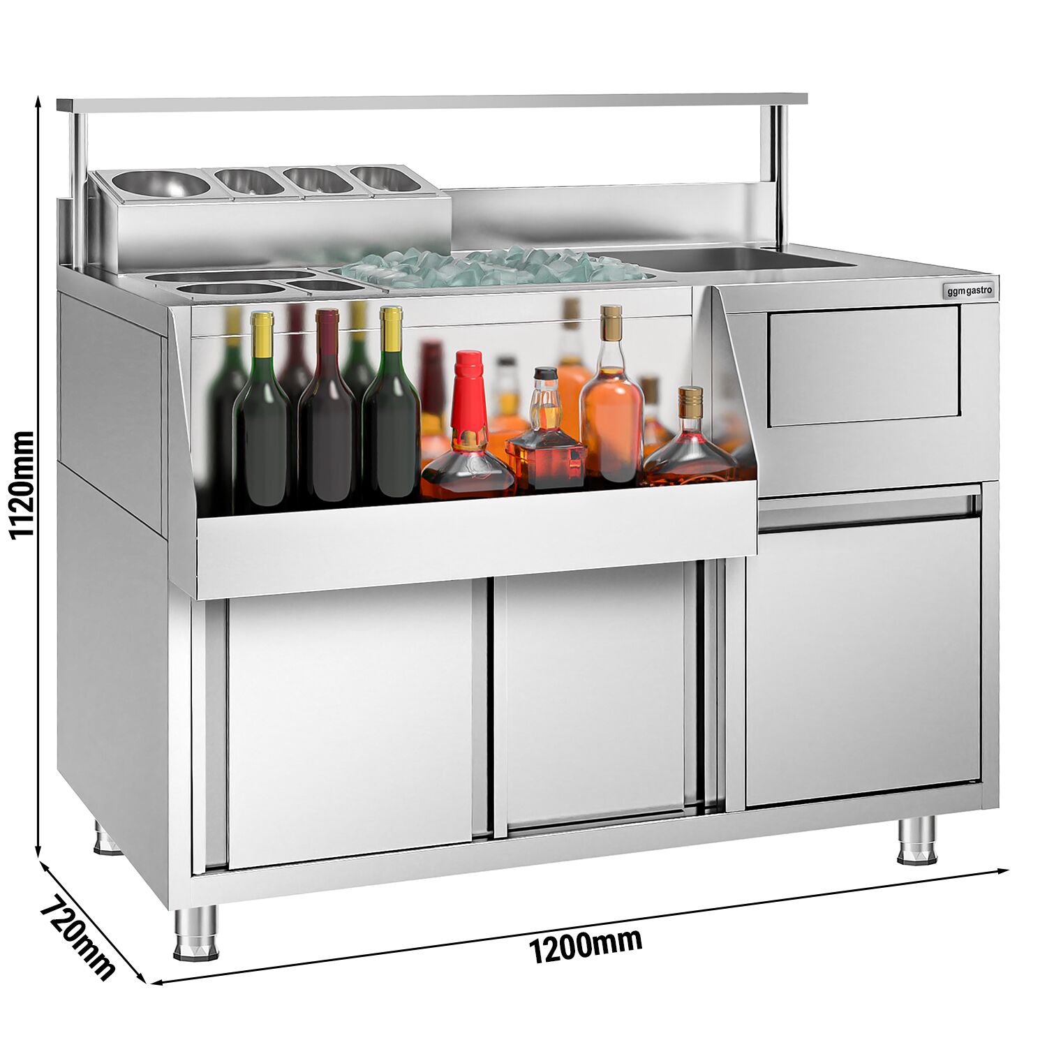 Estação de cocktails - Aço inoxidável - 1200x720mm - com 2 portas de correr
