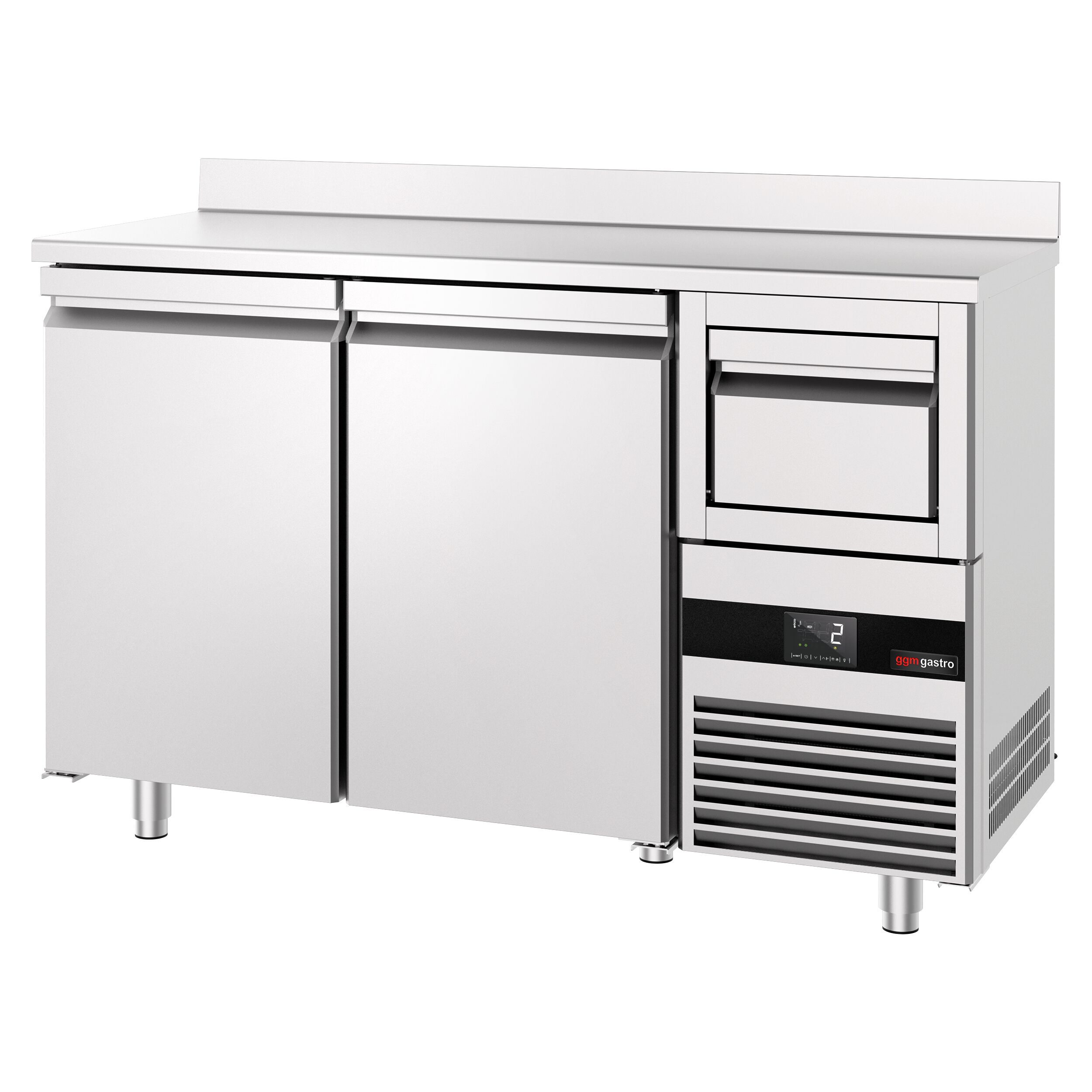 Arrière-bar réfrigéré professionnel  PREMIUM - 1580 x 600 mm - avec 2 portes - avec dosseret - avec tiroir à marc de café