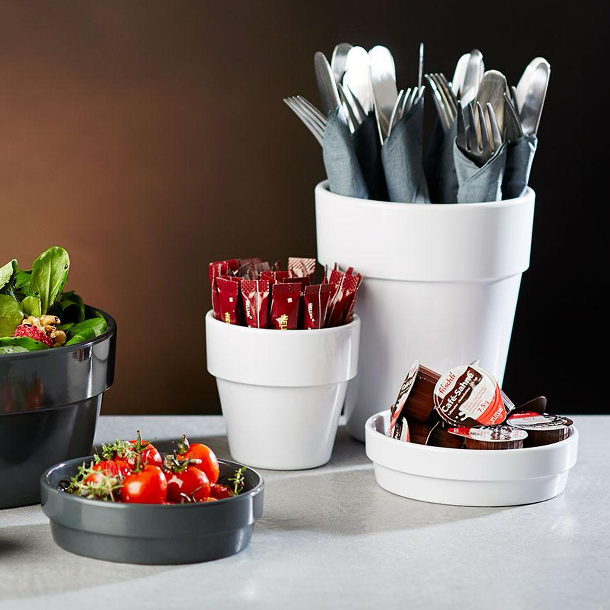 (60 pièces) Coupelles à sauce - FLOWER POT - Melamine - 40 ml - Ø 60 mm - Blanc