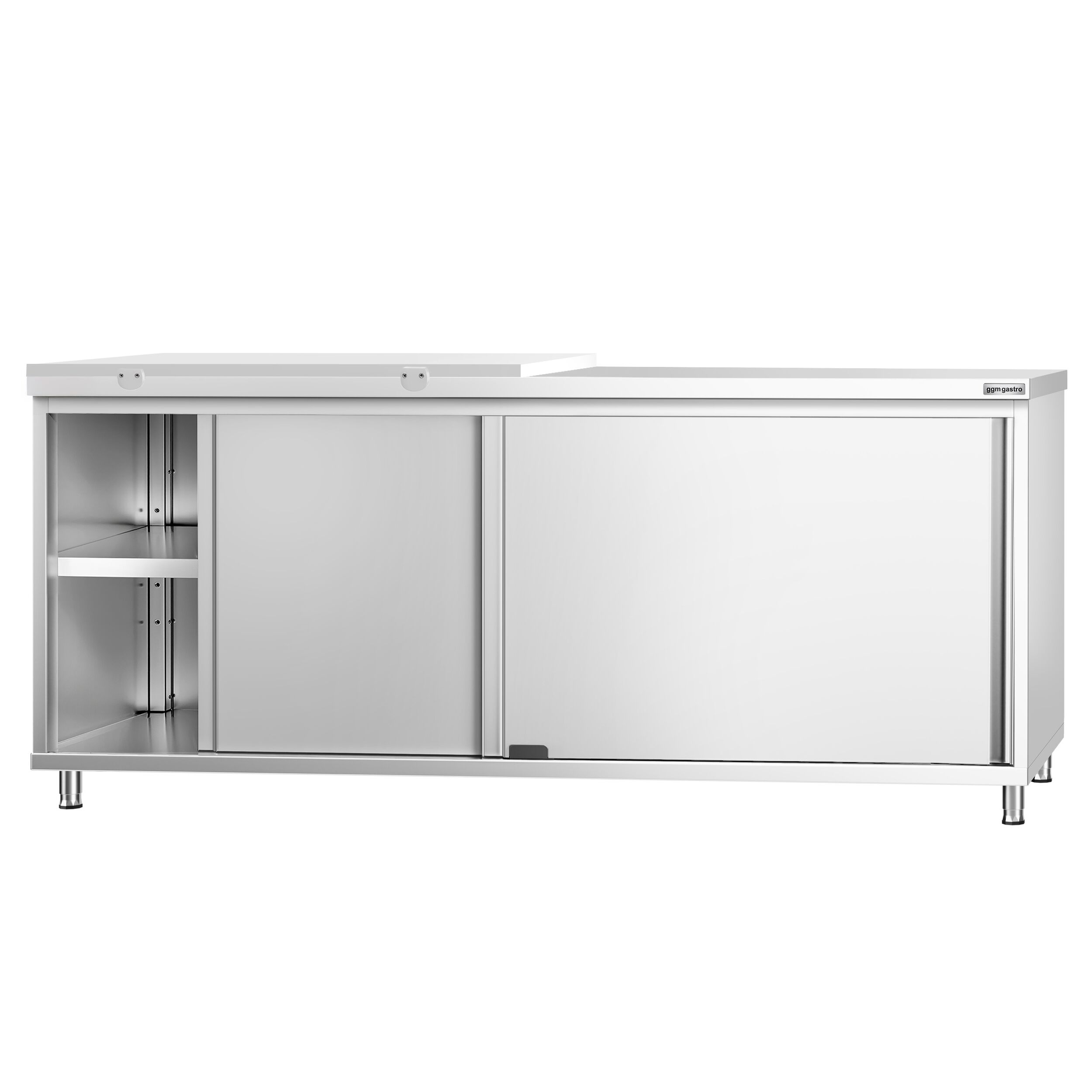 Armoire de travail en inox  PREMIUM - 2000x800 mm - avec porte coulissante, planche à découper blanche incluse     
