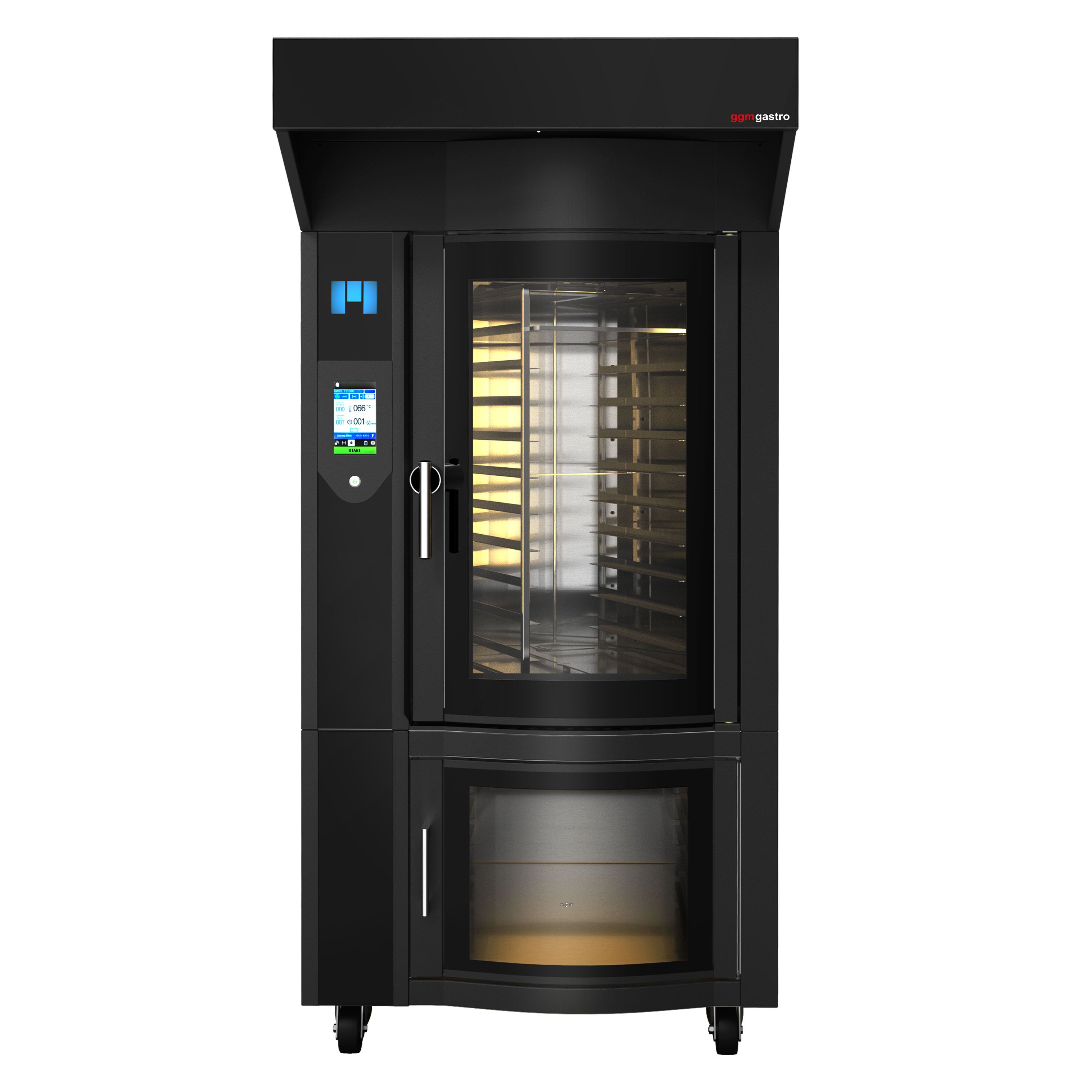 Four à chariot rotatif Four à convection avec injection d’eau - Écran tactile - 10 niveaux 600x400mm - avec Hotte & Armoire de fermentation
