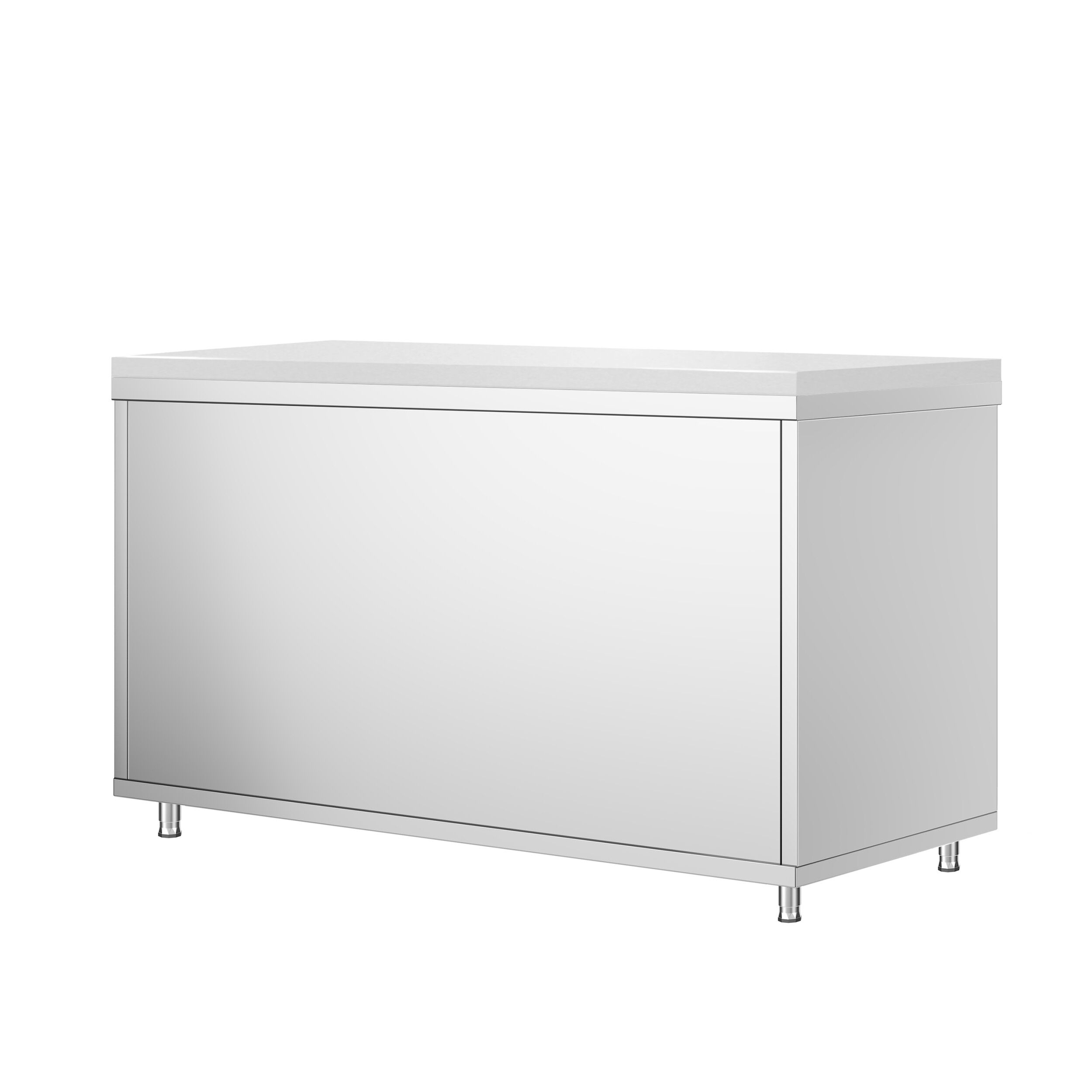 Table armoire en acier inoxydable PREMIUM - 1600x600mm - avec portes coulissantes - pour produits céréaliers et produits laitiers - incl. plateau de découpe Blanc PEHD (HACCP)