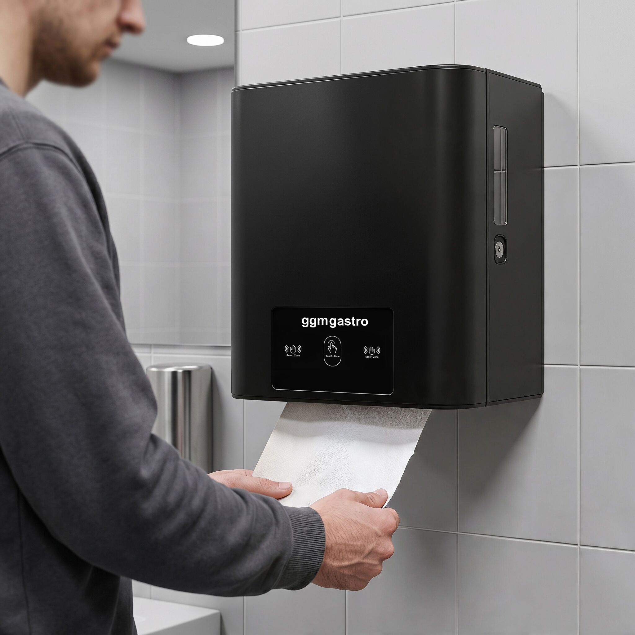 Distributeur d’essuie-mains en rouleau - automatique - sans contact - avec capteur - acier inoxydable - Noir