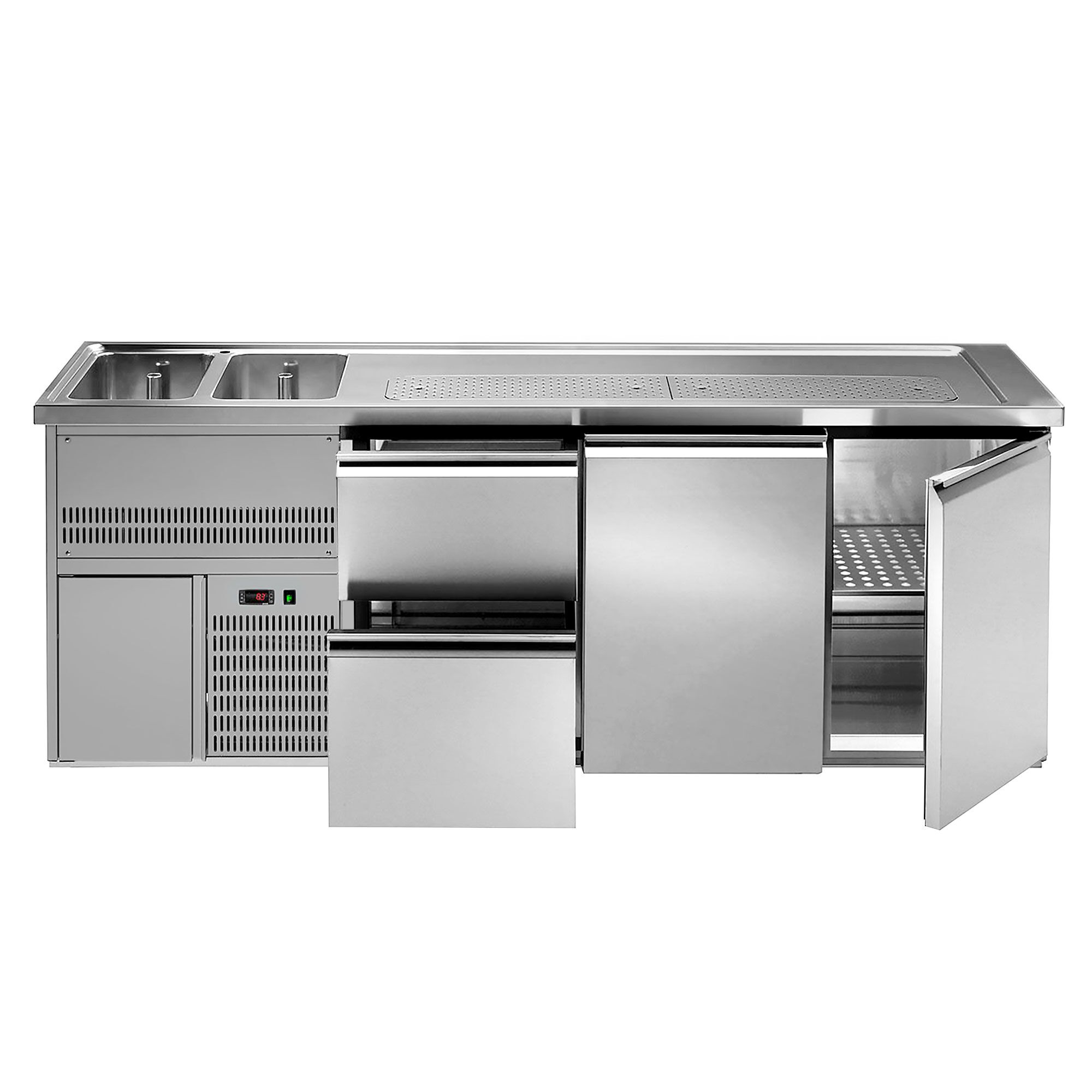 Comptoir de bar réfrigéré Premium PLUS - 2500x700mm - 2 portes & 2 tiroirs