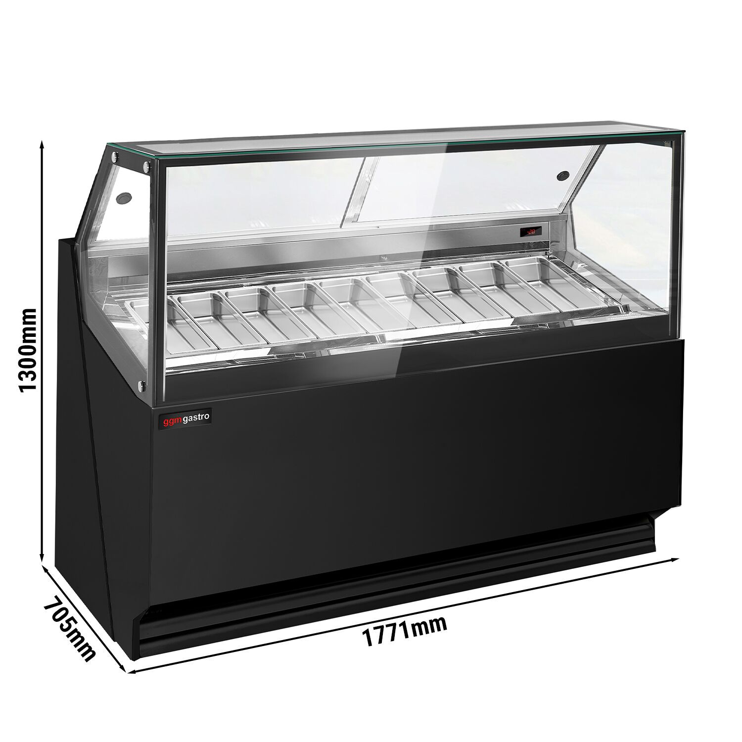 Vitrine à glace THEO – 1771 mm – refroidissement ventilé – pour 9 bacs à glace de 5 litres – Noir