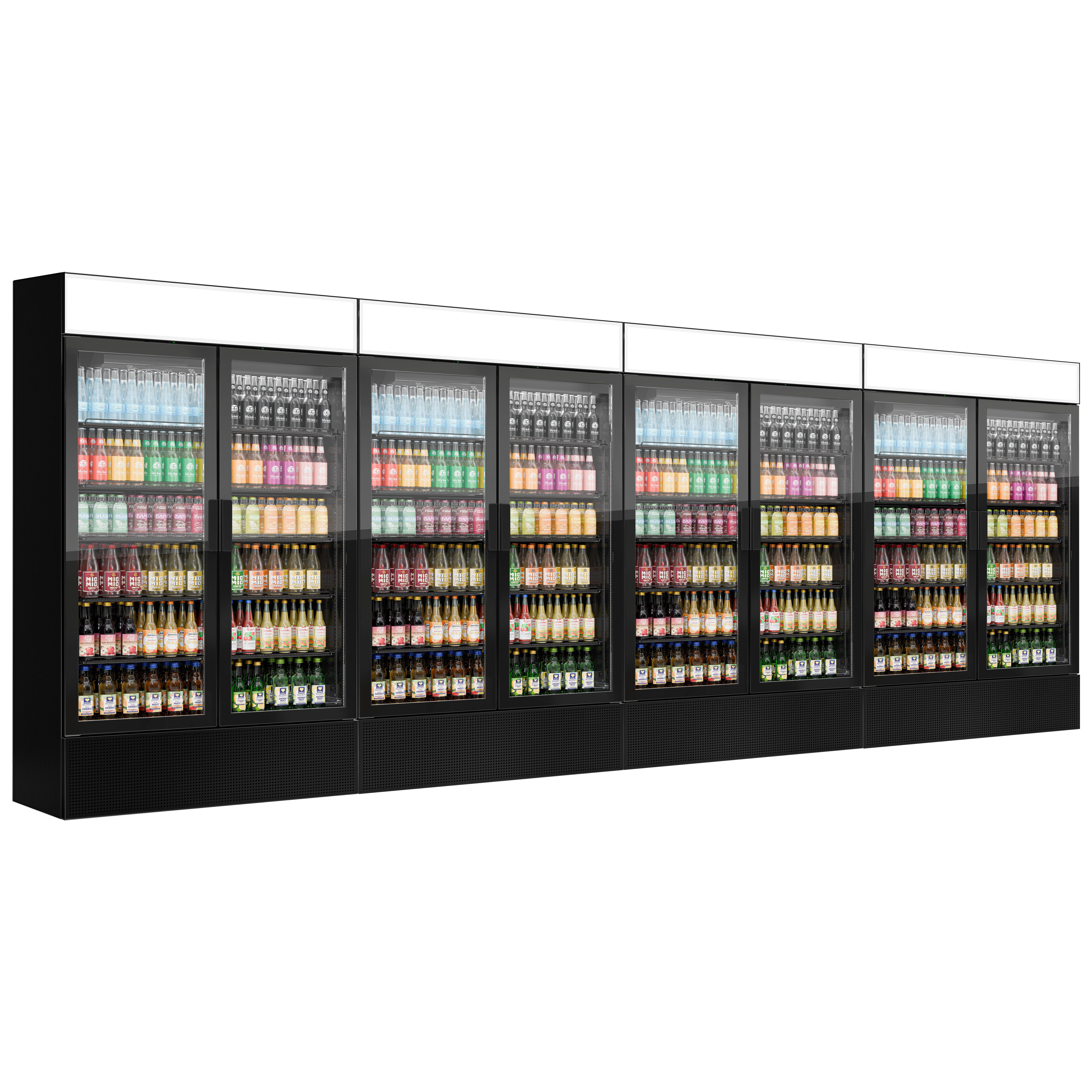 (4 pièces) Vitrine réfrigérée à boissons - 4800 litres - design sans cadre - avec 8 portes vitrées et écran publicitaire