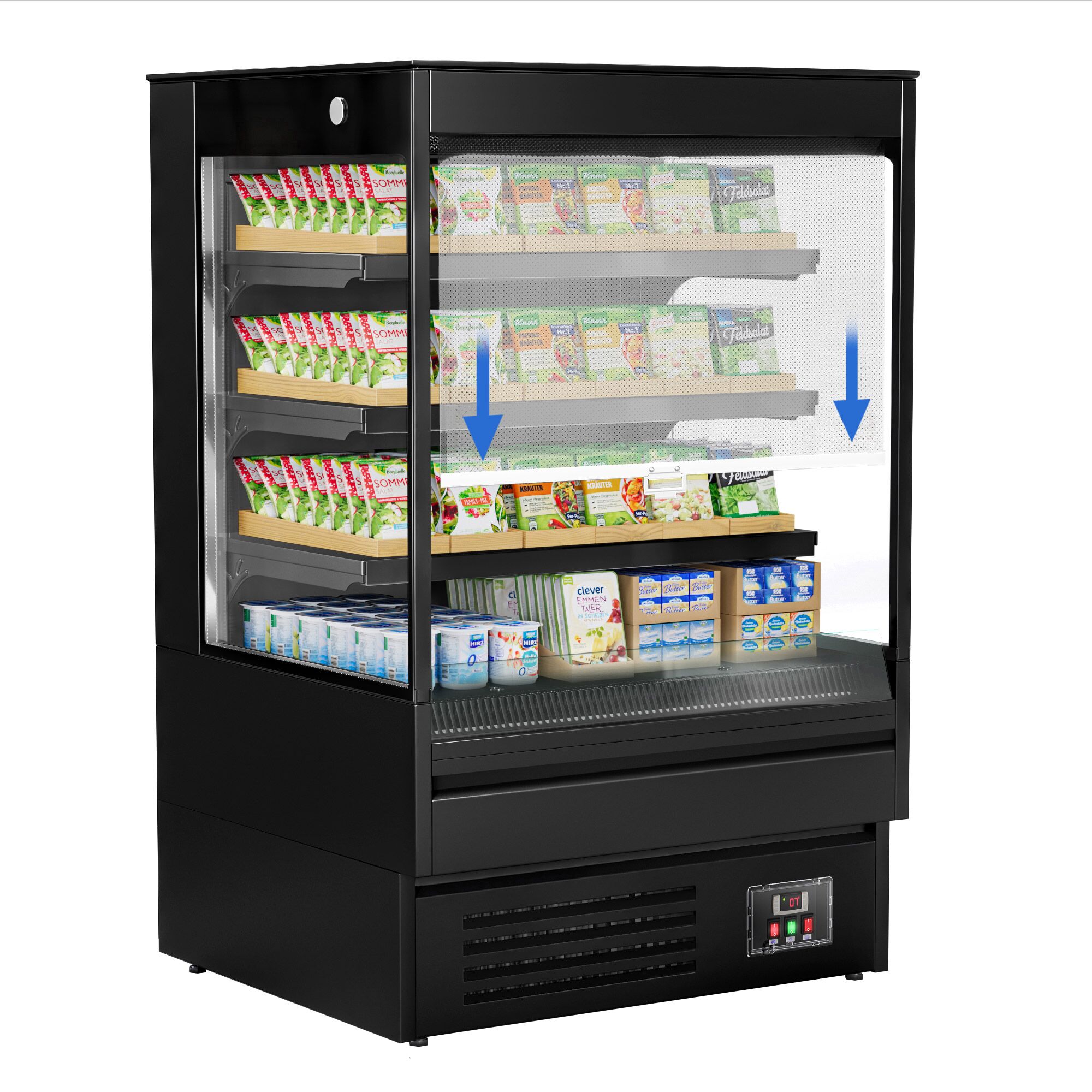 Vitrine murale réfrigérée - Libre-service - 900mm - 287L - avec 3 étagères - arrière fermé - Noir
