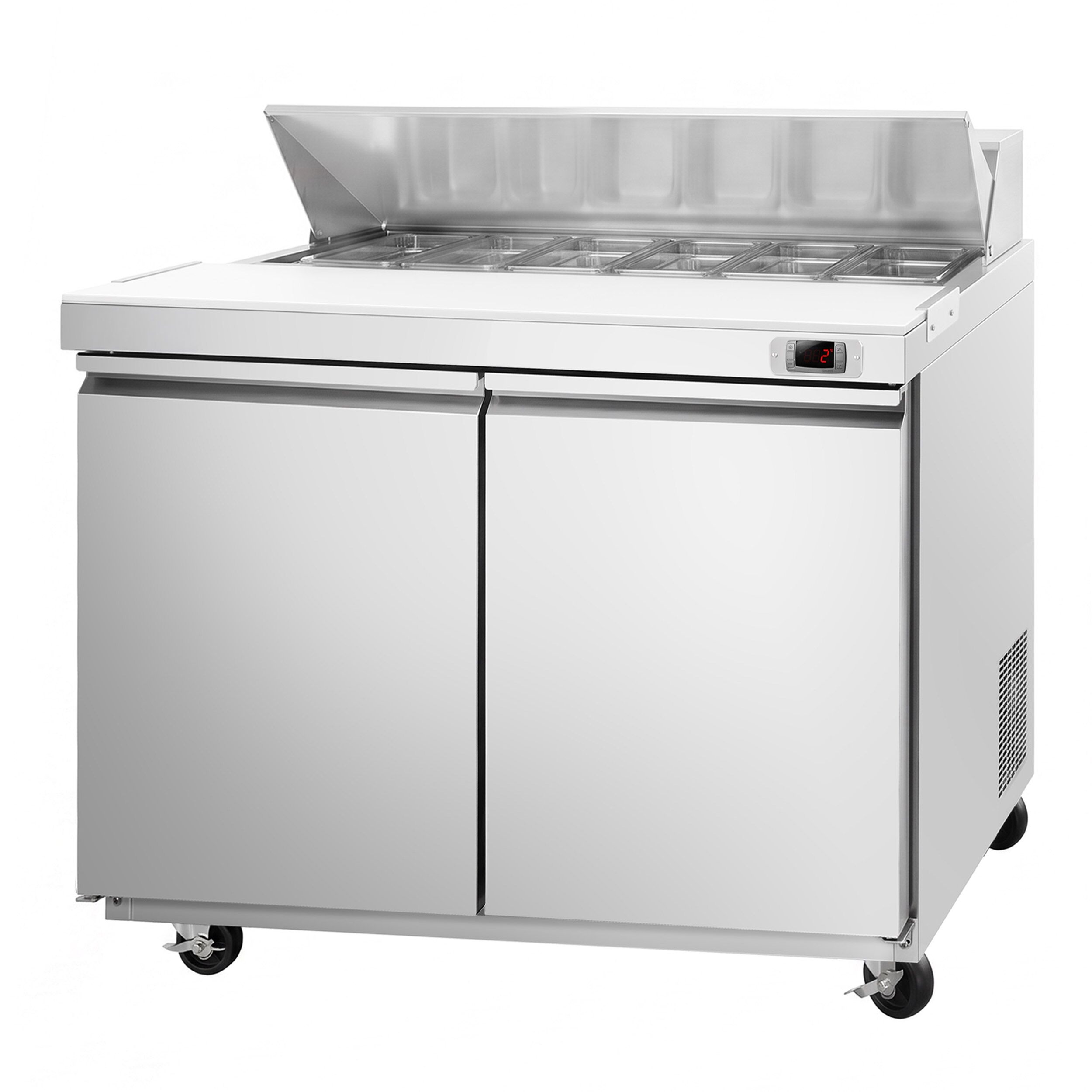 Commercial Saladette Counter American Style PREMIUM - 1230mm - 396L - 2 doors - open top for 12 x GN 1/6 - incl. 12x GN 1/6 pans