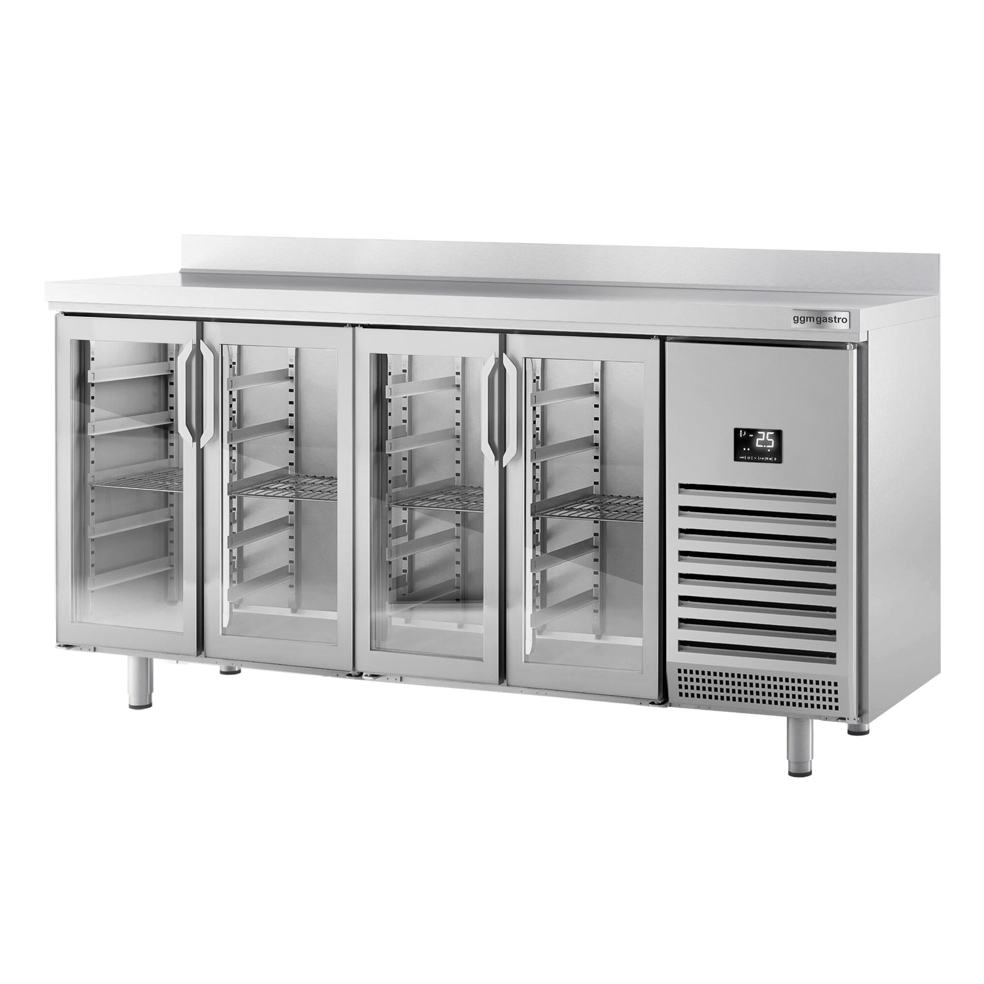 Commercial Back Bar Bottle Cooler PREMIUM PLUS - 2452x700mm - 630L - with 4 Hinged Glass Doors, upstand