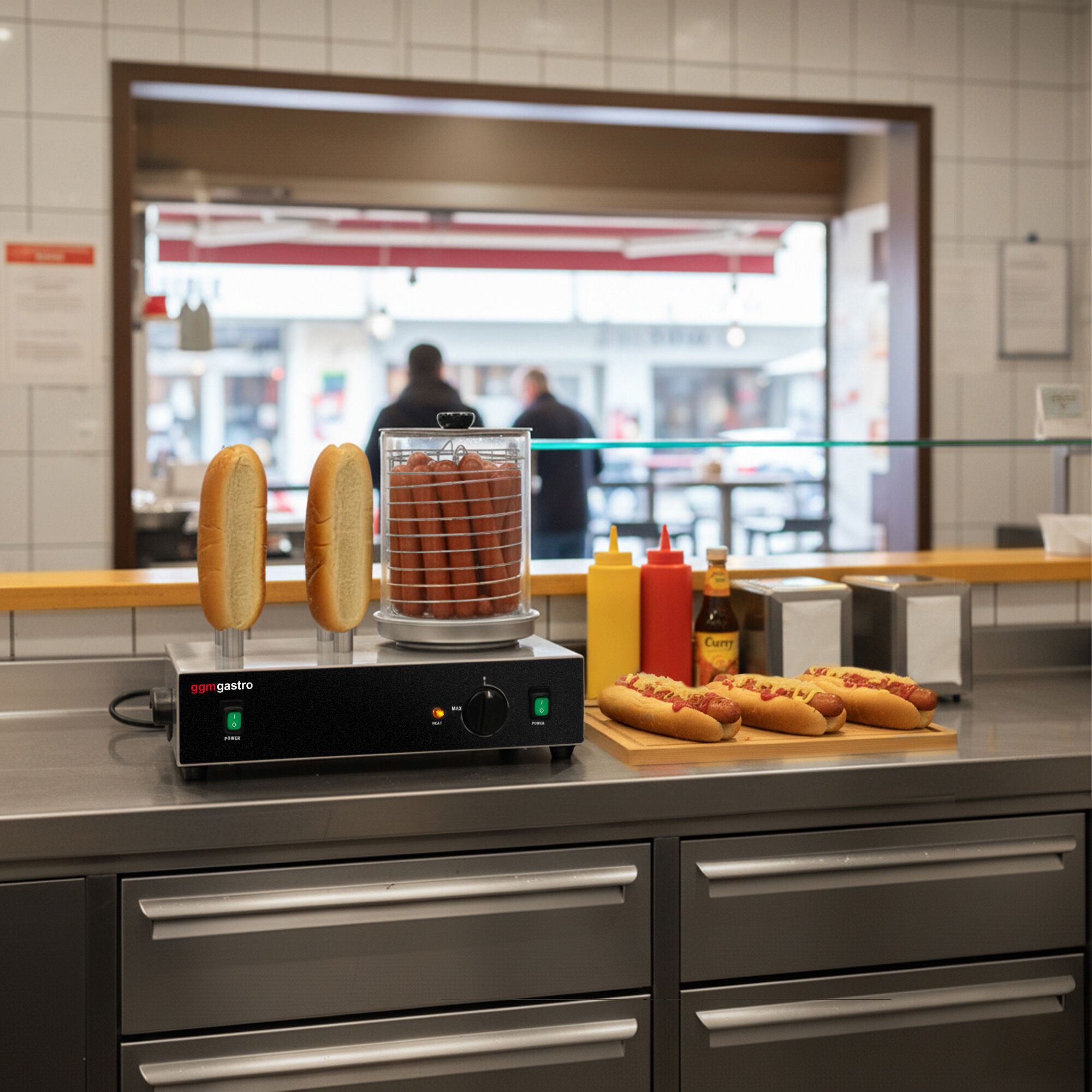 Urządzenie do hot-dogów - 1,1kW - z 4 bolcami do bułek