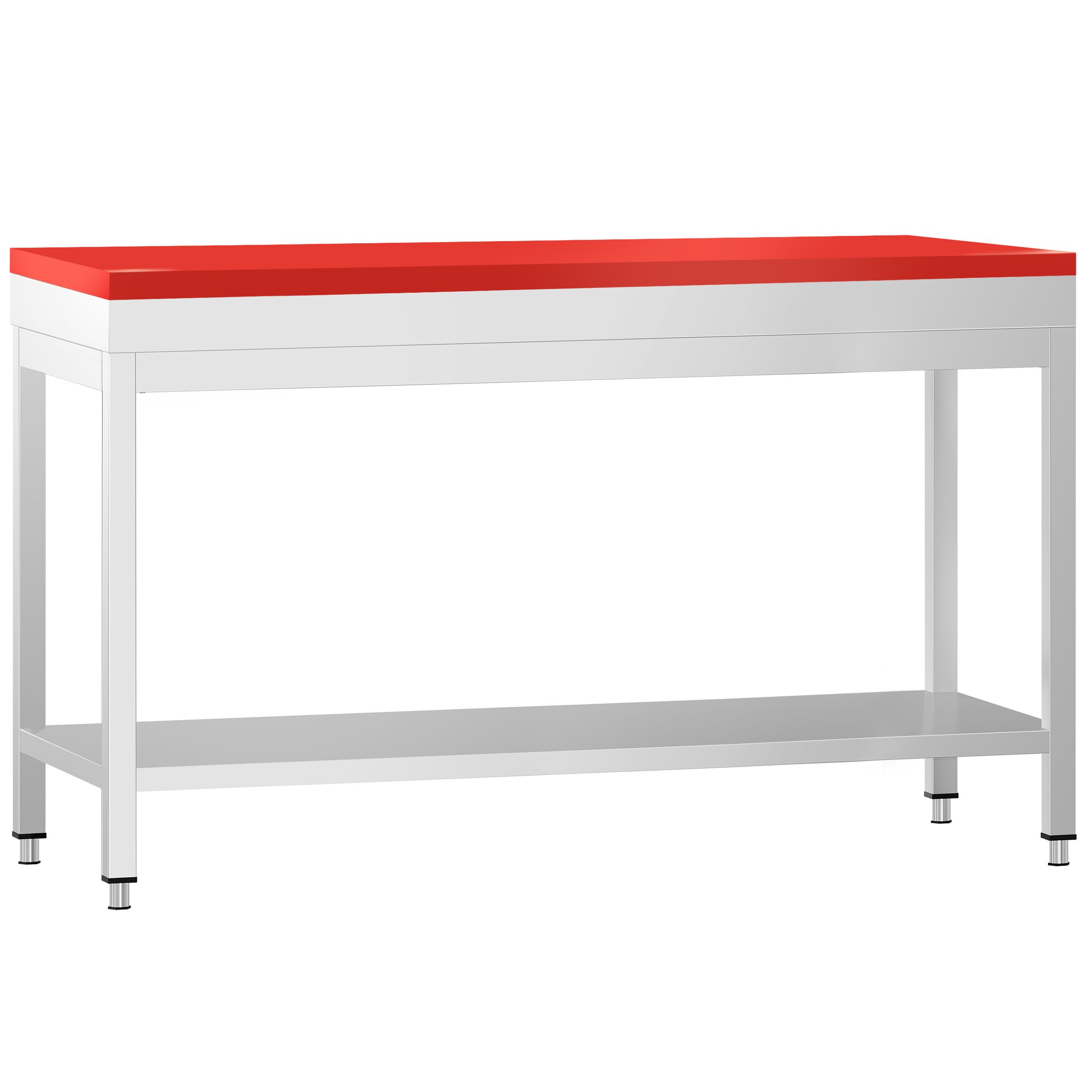 Table de travail inox PREMIUM - 1600 x 600 mm - avec tablette inférieure - incl. Planche à découper Rouge